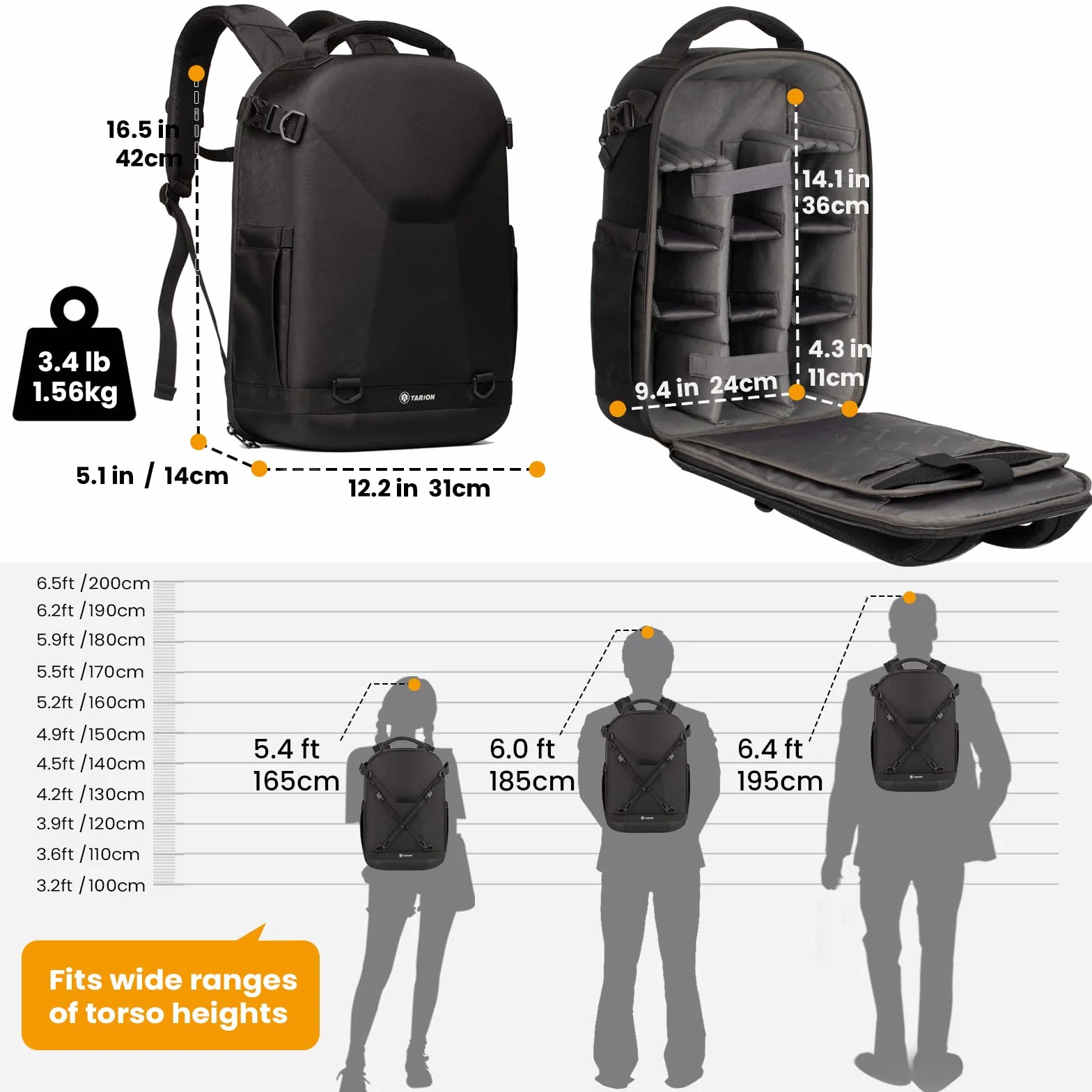 TARION sac à dos pour appareil photo étui pour appareil photo avec coque rigide antichoc résistant à l'eau et à l'abrasion sac pour appareil photo avec compartiment pour ordinateur portable