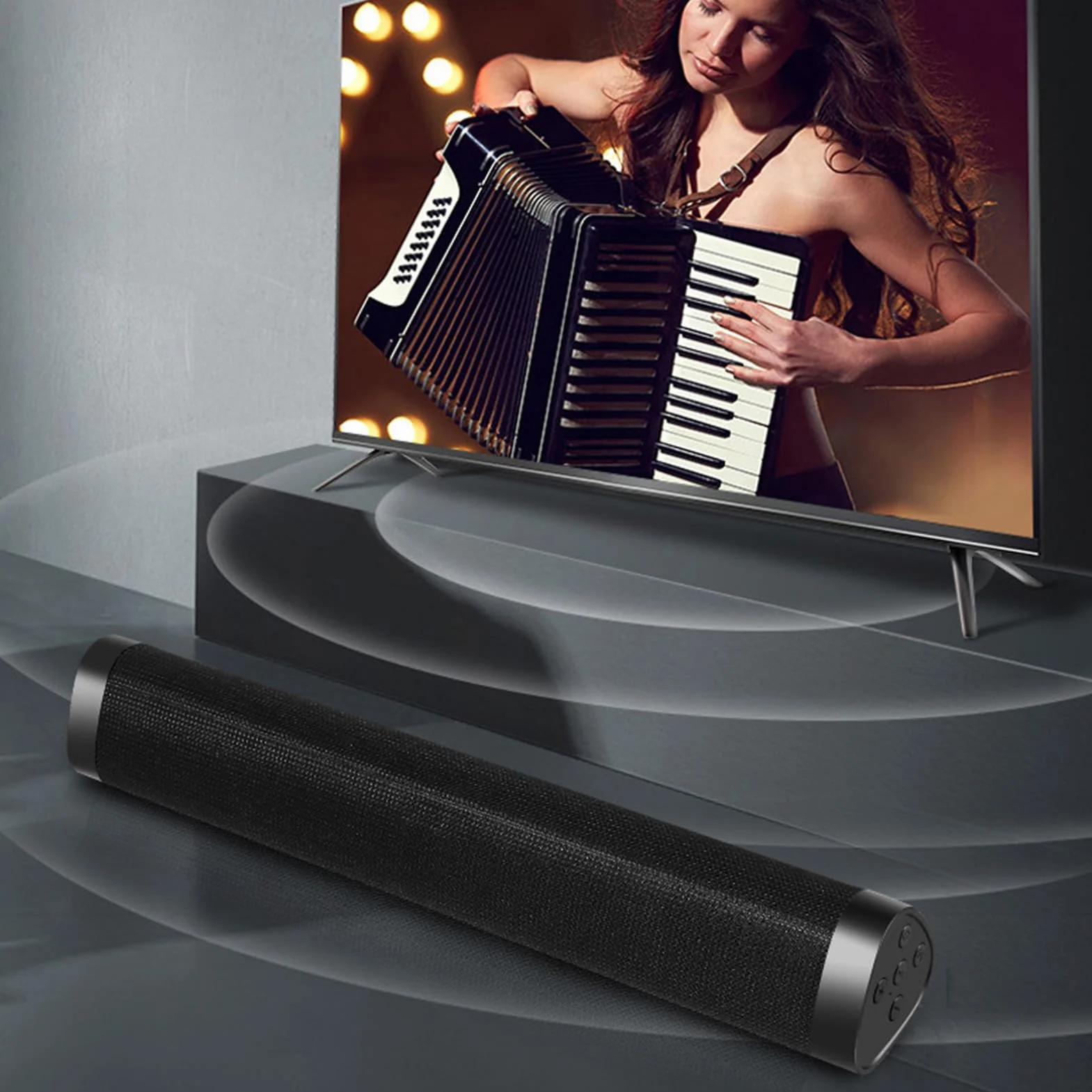 Barre de Son Bluetooth 17 Pouces, Haut-Parleur sans Fil avec Caisson de Basses intégré, pour PC TV