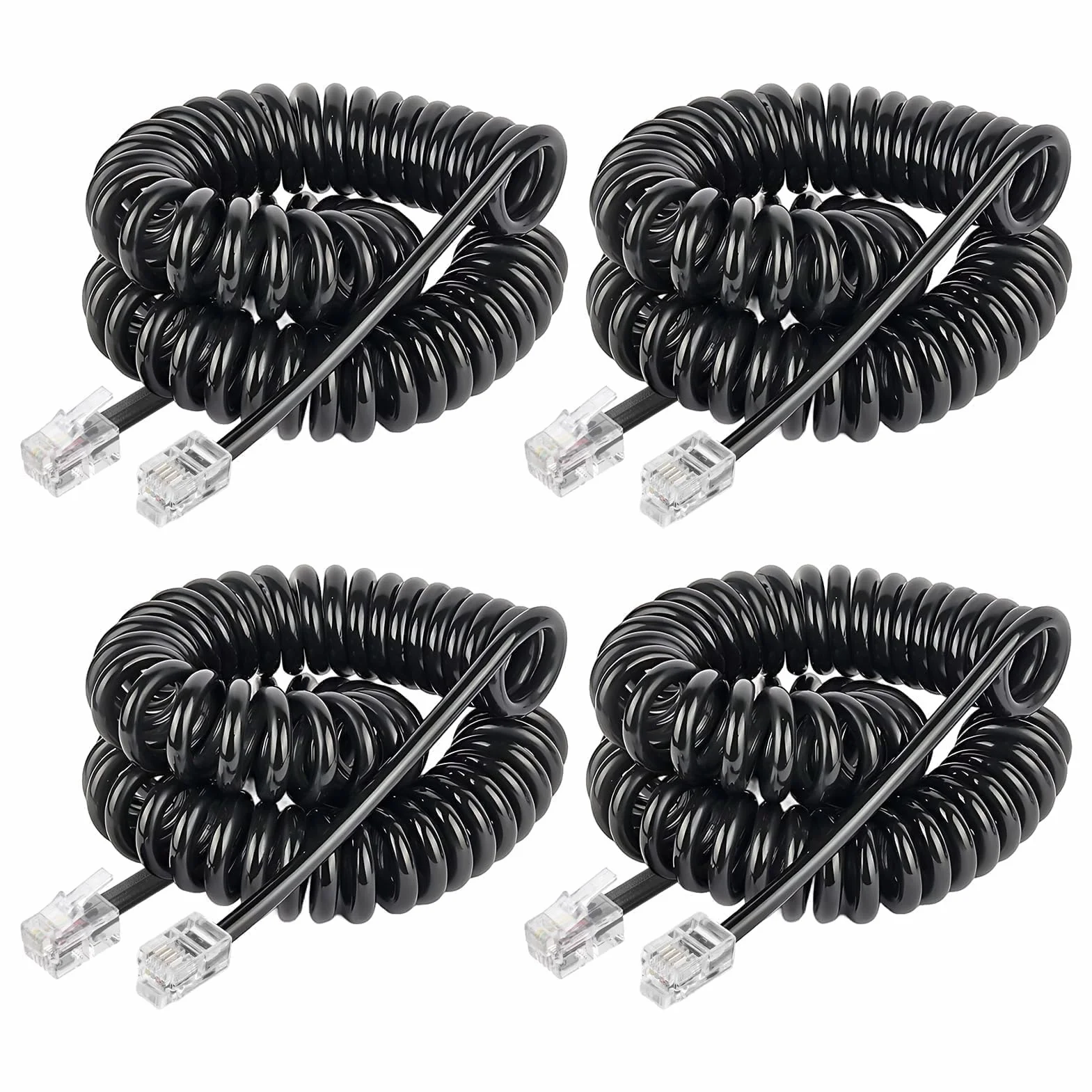 4 Pièces Cable Telephonique, 2.5M Combiné Téléphonique Câble Spiralé Cable Telephone Fixe 4P4C Cordon Fixe avec Prise Noir RJ9 pour Bureau à Domicile Téléphones Fixes AT&T Cisco NEC ROLM ITT TI
