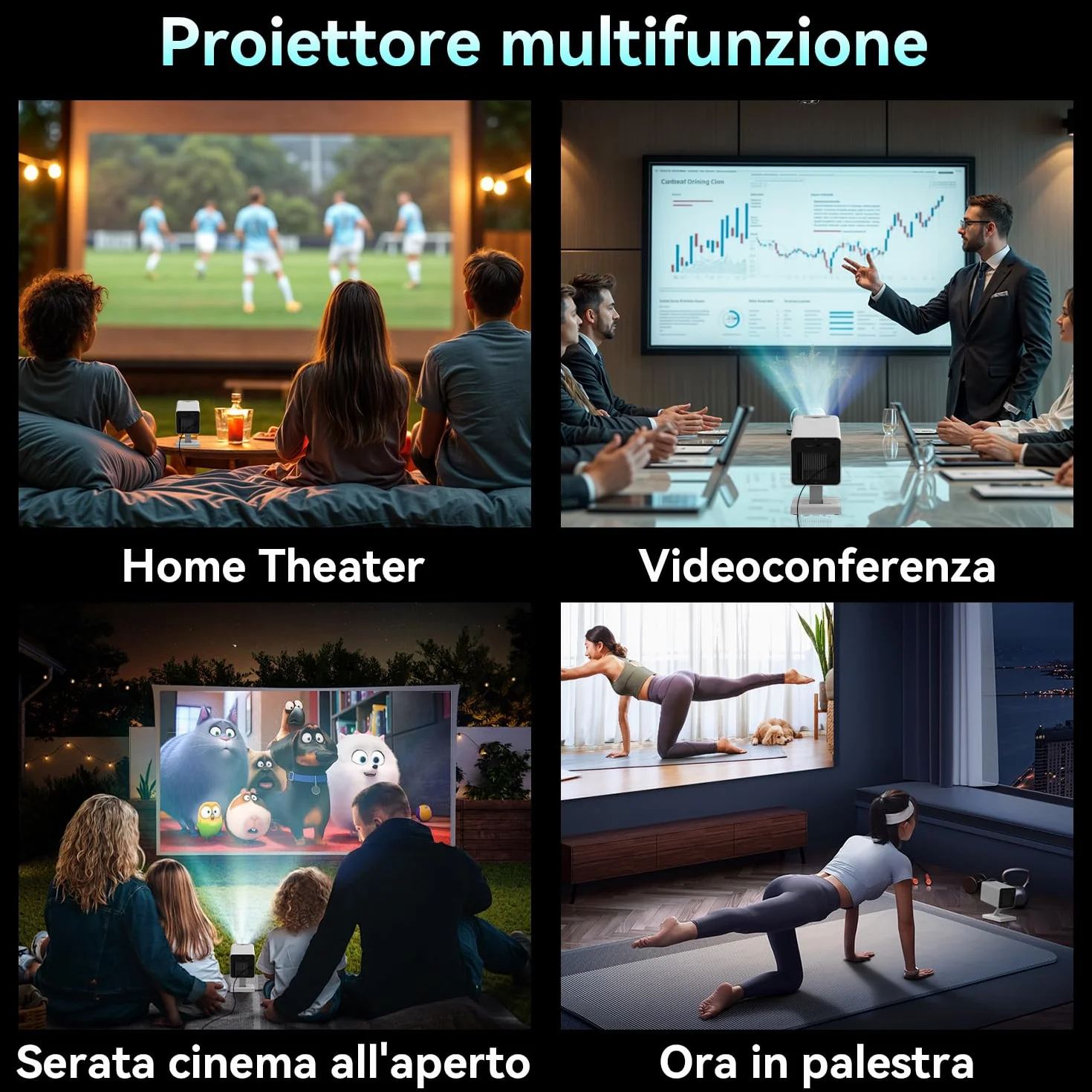 Projecteur 4K Android 11 Portable 5G WiFi BT 5.4 Full HD 1080P 120 Pouces Correction Trapézoïdale HDMI USB Blanc