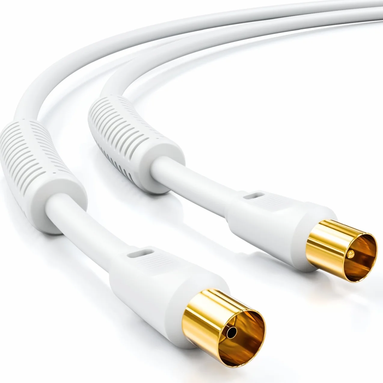deleyCON 20m Câble Antenne TV (IEC-Fiche vers IEC-Coupleur) Coaxial HDTV Blindage 4-fach 2x Noyau Ferrite Filtre Courant Gaine DVB-T DVB-T2 Radio DAB - Blanc