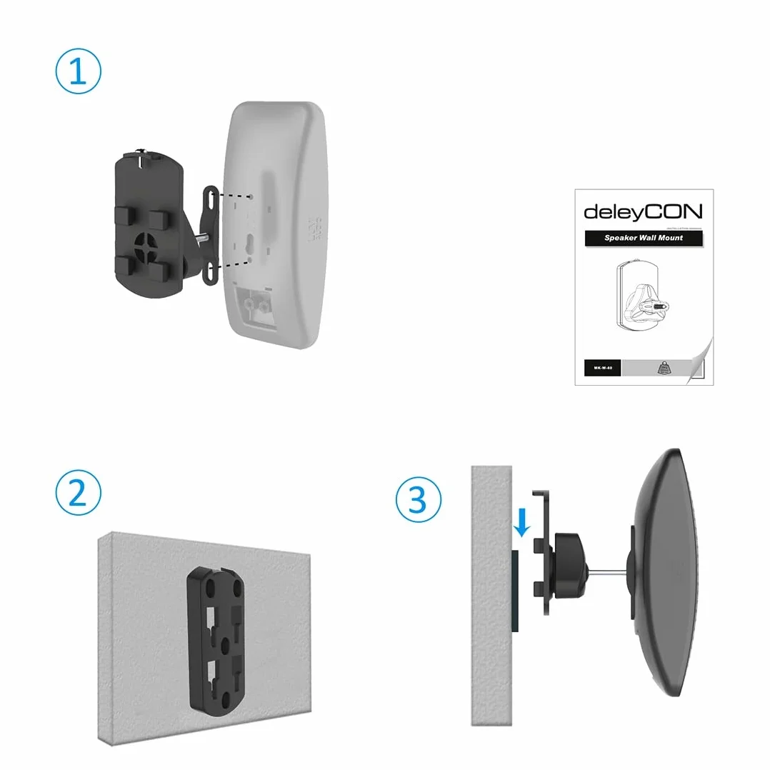 deleyCON 4X Support Mural Universel pour Enceintes Fixation de Boîtes Rotation + Inclinaison Résistant à Une Charge Maximale de 10Kg Montage Mural + Montage au Plafond - Noir