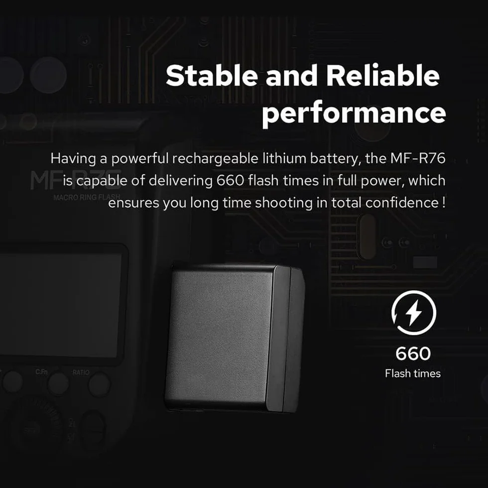 Godox MF-R76 LED Micro Ring Flash avec Batterie Li-ION 2600 mAh et Anneaux Adaptateurs d'affichage LCD pour Canon Sony Nikon Fuji Olympus Panasonic Pentax Flash Speedlight Speedlite Light