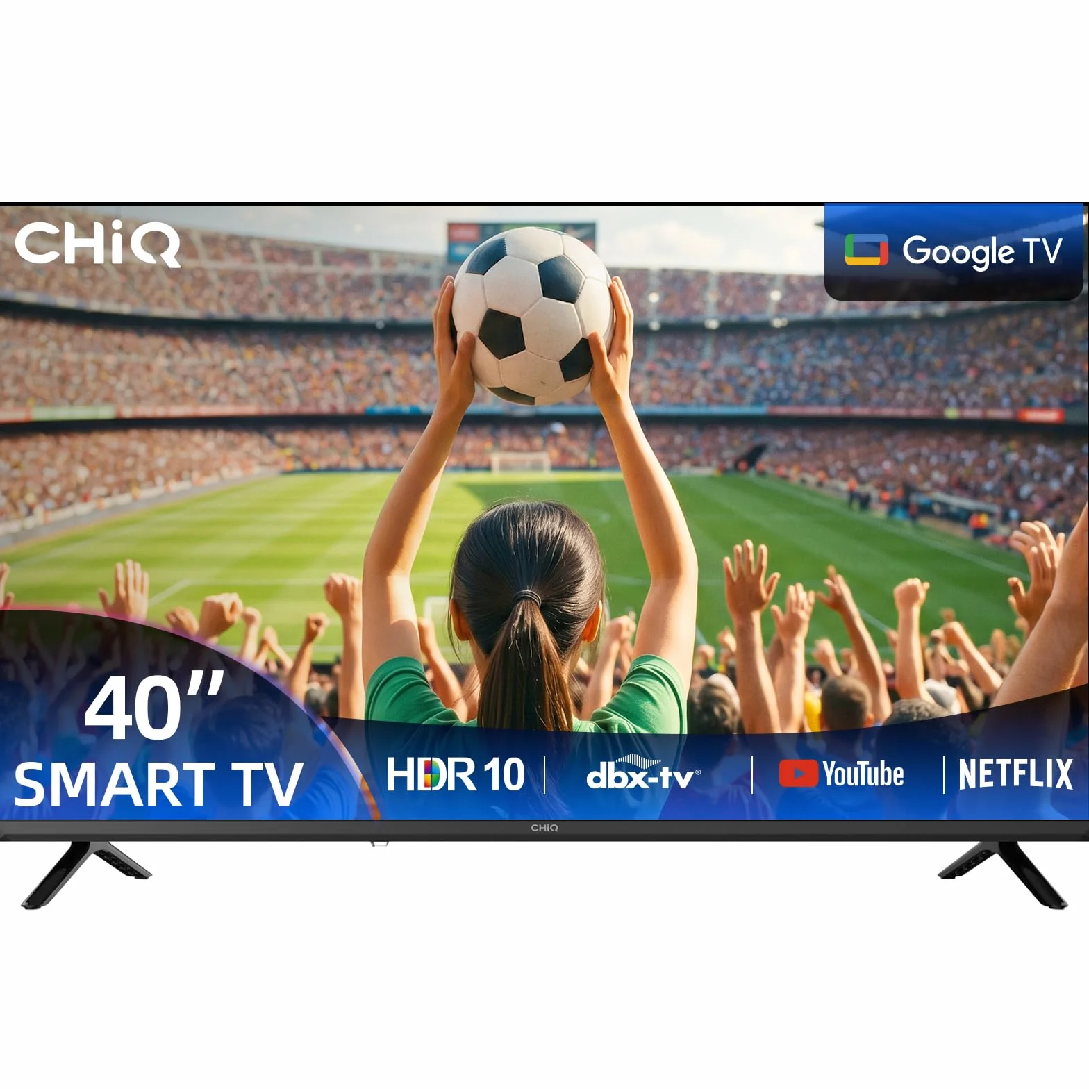 CHIQ L40FT Smart TV 40" (100 cm), Full HD, HDR10, Google TV OS, Audio Dolby & DBX-TV, Tuner Triple DVB-C/T/T2/S/S2, Chromecast Intégré, Design Métal sans Cadre