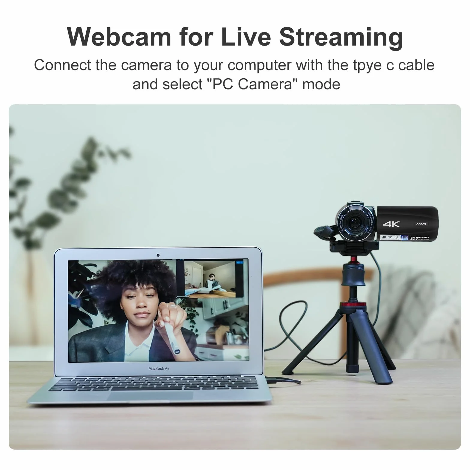 ORDRO Caméra Vidéo 4K Ultra HD Caméscope avec Zoom Optique 10X et WiFi, Carte SD 32GB