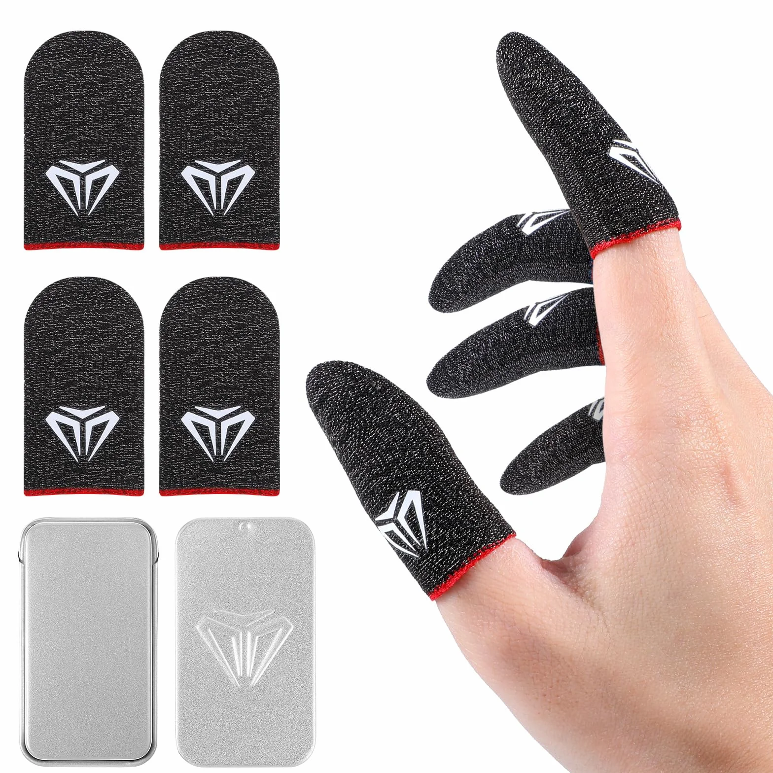 Sibba Lot de 4 manchons de doigt de jeu pour écran tactile - Manchons en fibres argentées - Pour jeu mobile - Manchons de pouce - Gants soyeux et anti-transpiration - Respirants - Protège-doigts