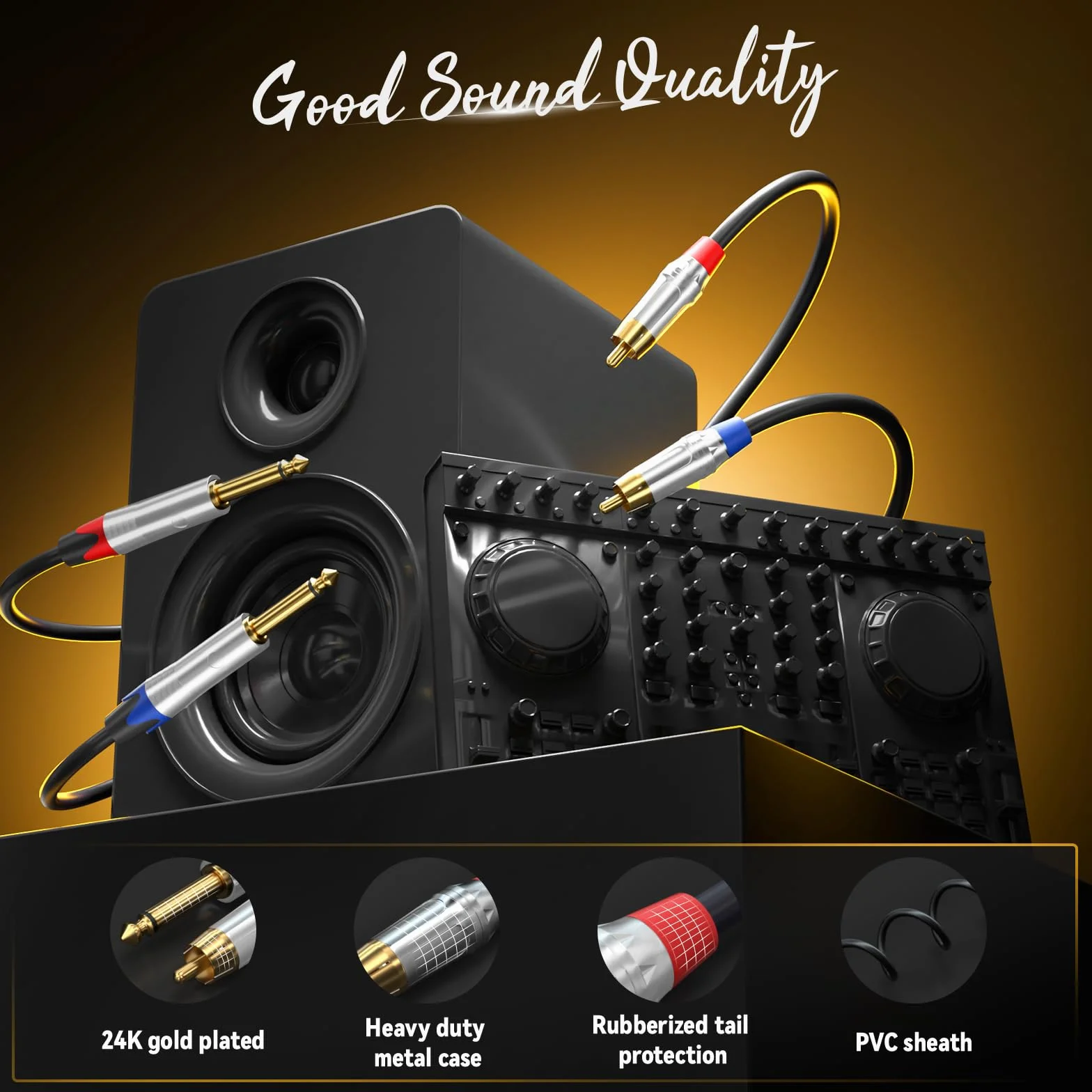 Tisino RCA vers Jack 6,35mm Câble, 2 x RCA mâle vers 2 x jack mono Audio Connecteur Adaptateur, 1m
