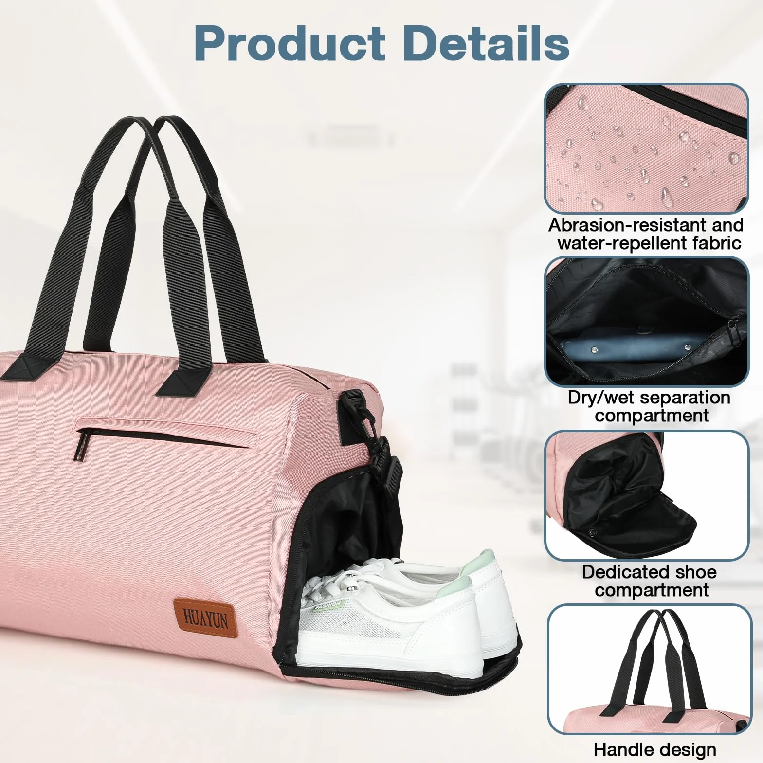 Romon Sac de Sport 22L Rose Imperméable Compartiment Chaussures Bandoulière Réglable