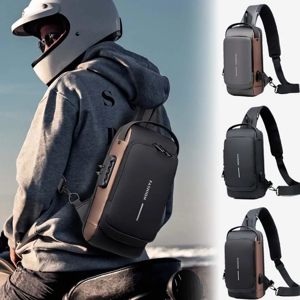 Sac à bandoulière de voyage imperméable pour cyclisme avec serrure à combinaison antivol et port de chargement USB