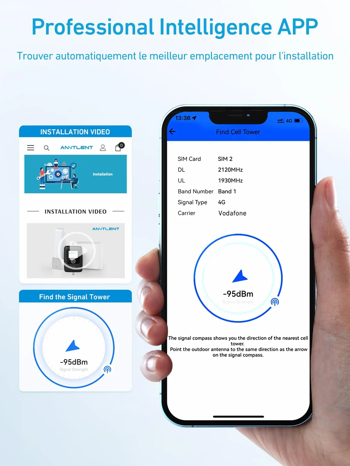 ANNTLENT Amplificateur de Signal Amplifier 4G 3G Bande 1/3/7/8/20, LTE GSM WCDMA Amplificateur de Signal Mobile Five-Bande Connecté à L'application, pour Tous Opérateurs