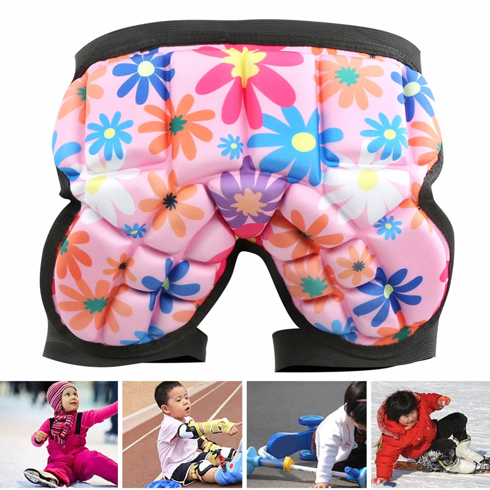 Short Rembourré de Protection des Hanches pour Enfants Snowboard, Équitation (Rouge)