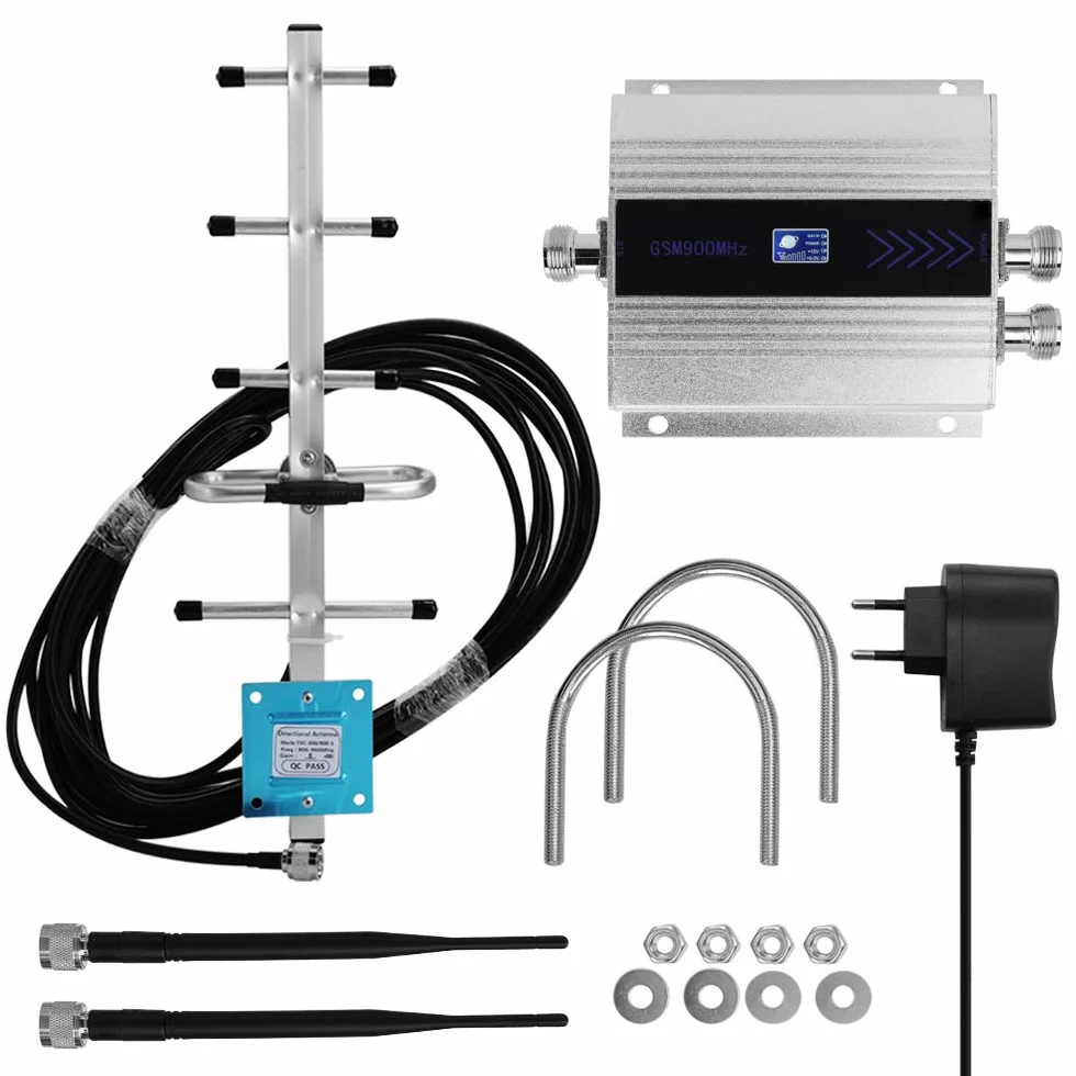 Geevorks GSM900 MHz Amplificateur de signal de téléphone portable à double extrémité, répéteur de signal de téléphone cellulaire avec écran LCD + antenne Yagi