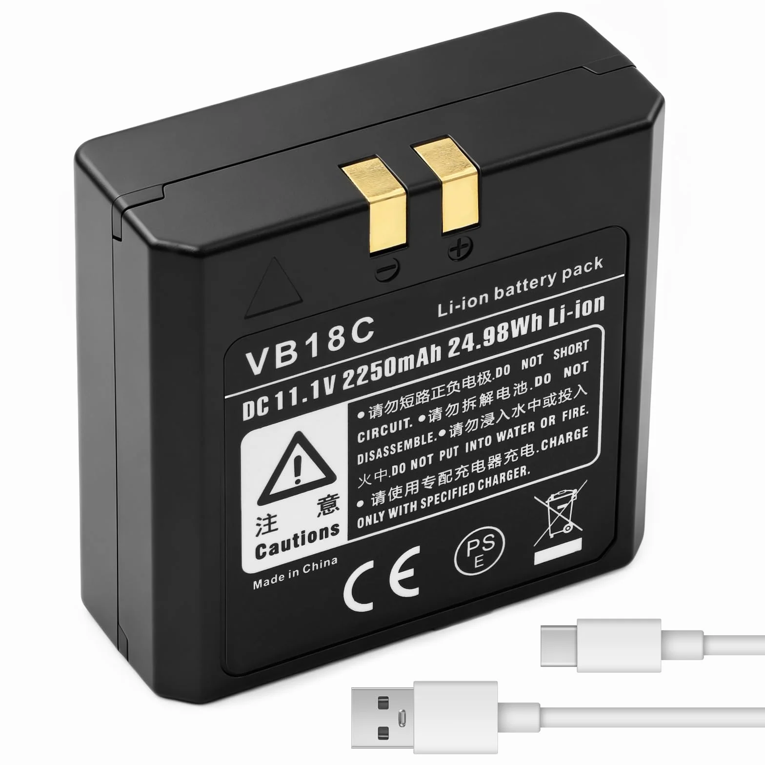 K KYUER VB18 Flash Batterie pour Godox V850 V860 V850II V860II Series, 2250mAh Batterie Compatible avec V860II-N V860II-C V860II-S V860II-F V860II-O, Neewer TT850, TT860 Speedlite Flash, Type-C Cable