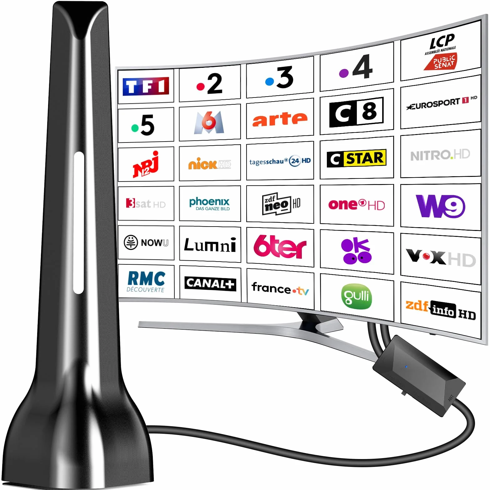 Antenne TV intérieure puissante TNT amplificateur signal gain élevé réception longue distance 420 km base magnétique