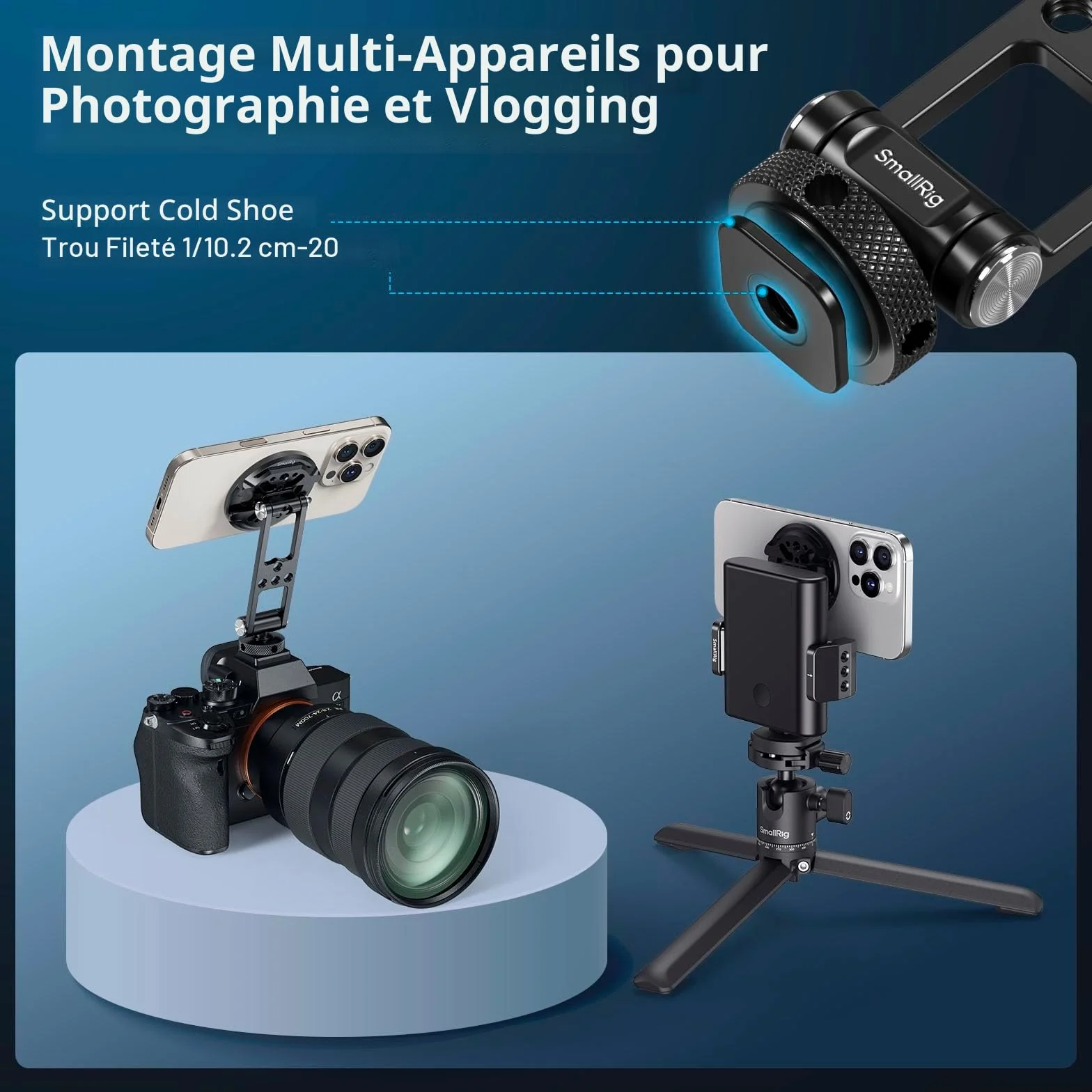SMALLRIG Support magnétique de téléphone Portable en métal avec Griffe de Flash pour Adaptateur de trépied Magsafe - Adaptateur de trépied réglable et Rotatif pour iPhone, caméra de Surveillance