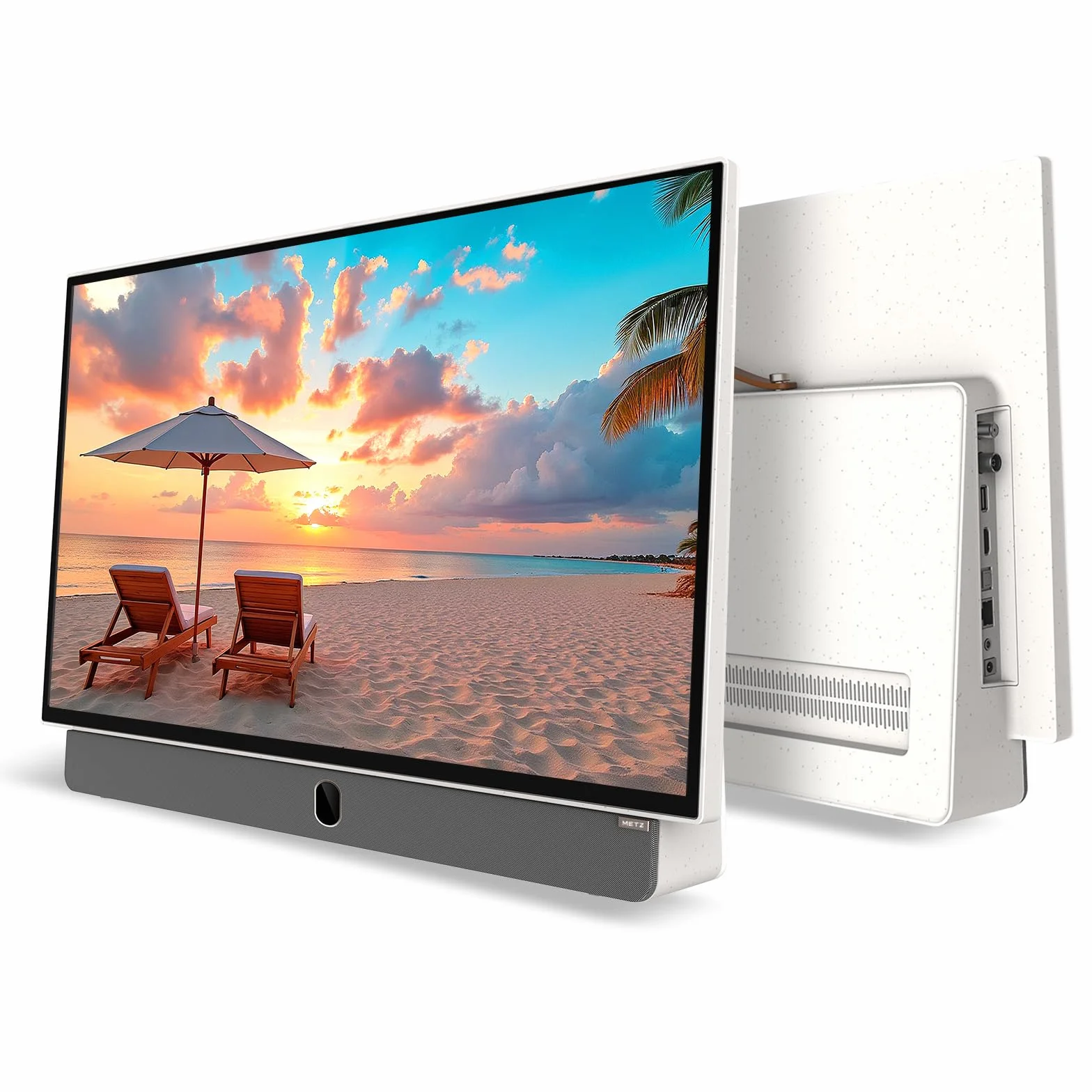 Metz TV Portable 24 Pouces (60 cm) Smart Google TV FHD avec Batterie Intégrée Poignée HDR 10 Chargeur Voiture 12V Ecran Anti-reflet Dolby Audio HDMI USB Bluetooth Wi-FI (24MPE7000 Blanc)