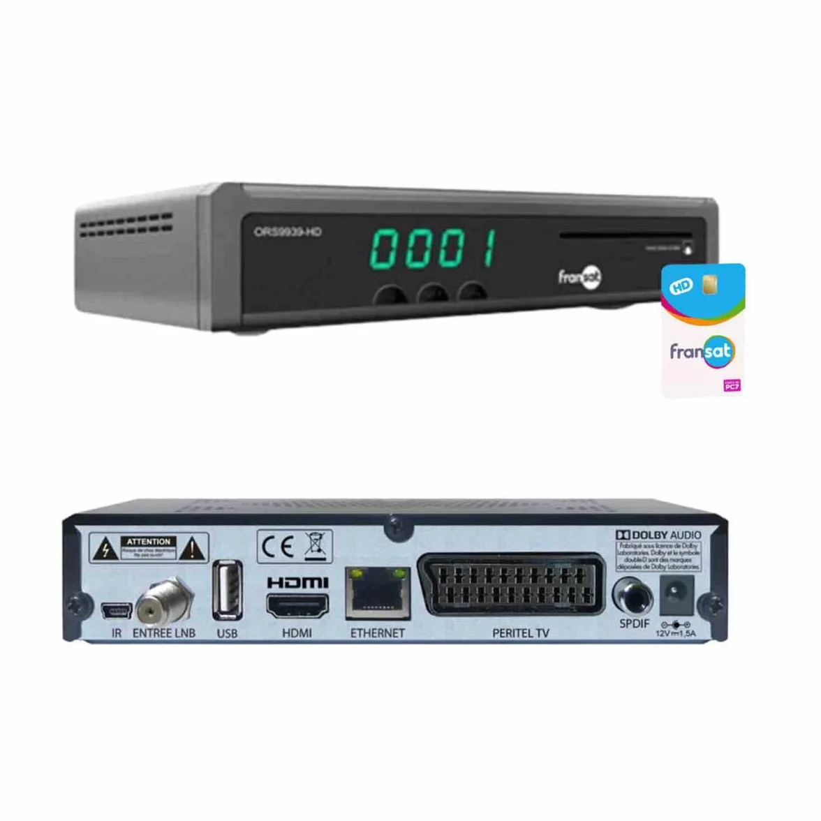 OPTEX ORS9939HD Récepteur/Décodeur TV Satellite HD enregistreur USB + Carte Fransat PC7 (Satellite Eutelsat)
