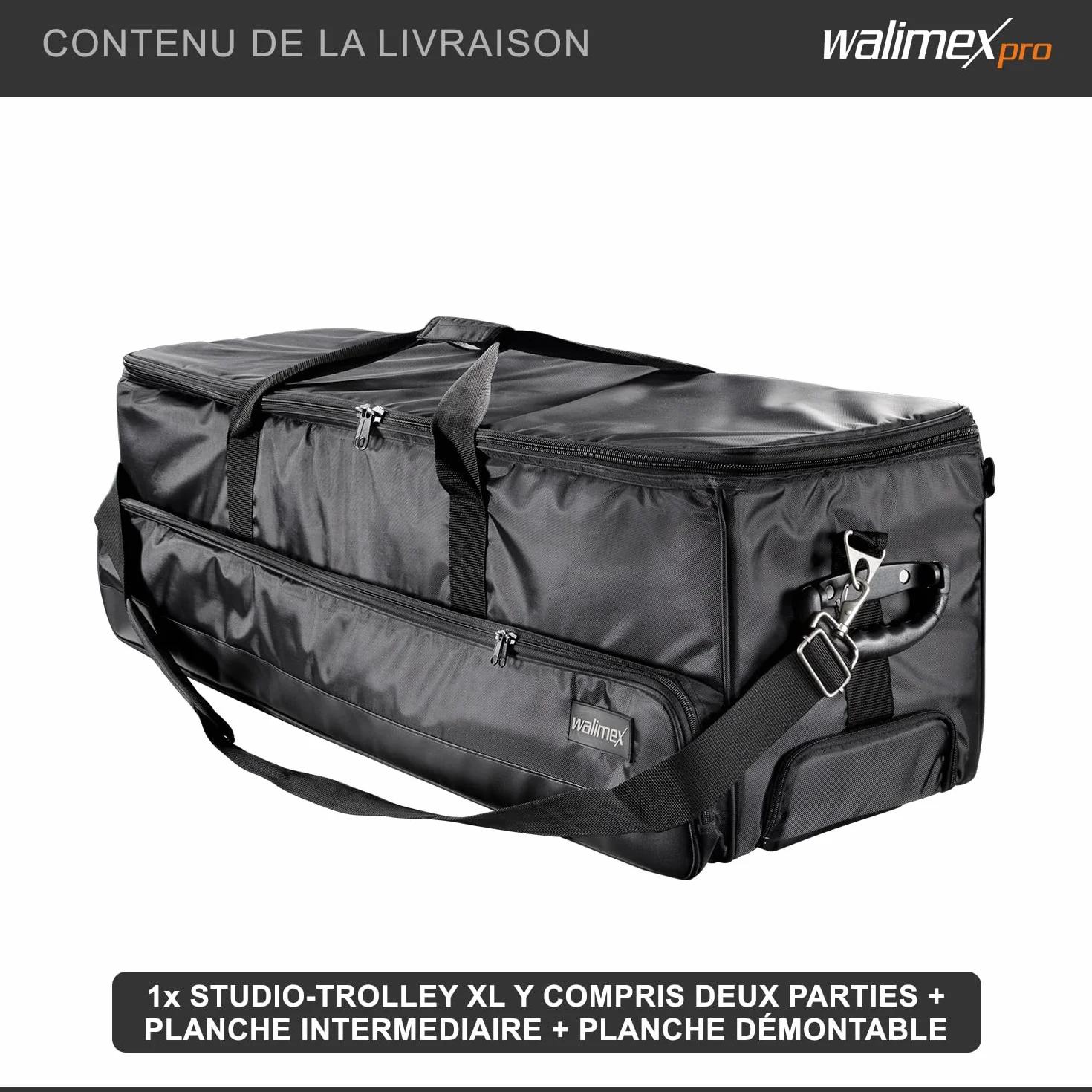 Walimex Studio Trolley XL (incl. poignée de chariot extensible, bandoulière rembourrée, division intérieure variable), noir