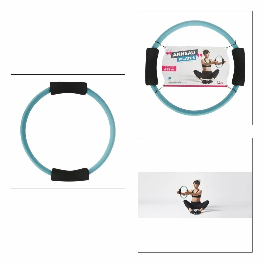 UPFIT Anneau de Pilates 35 cm Cercle d’Exercices avec 2 Poignées Confort PVC Résistant Bleu