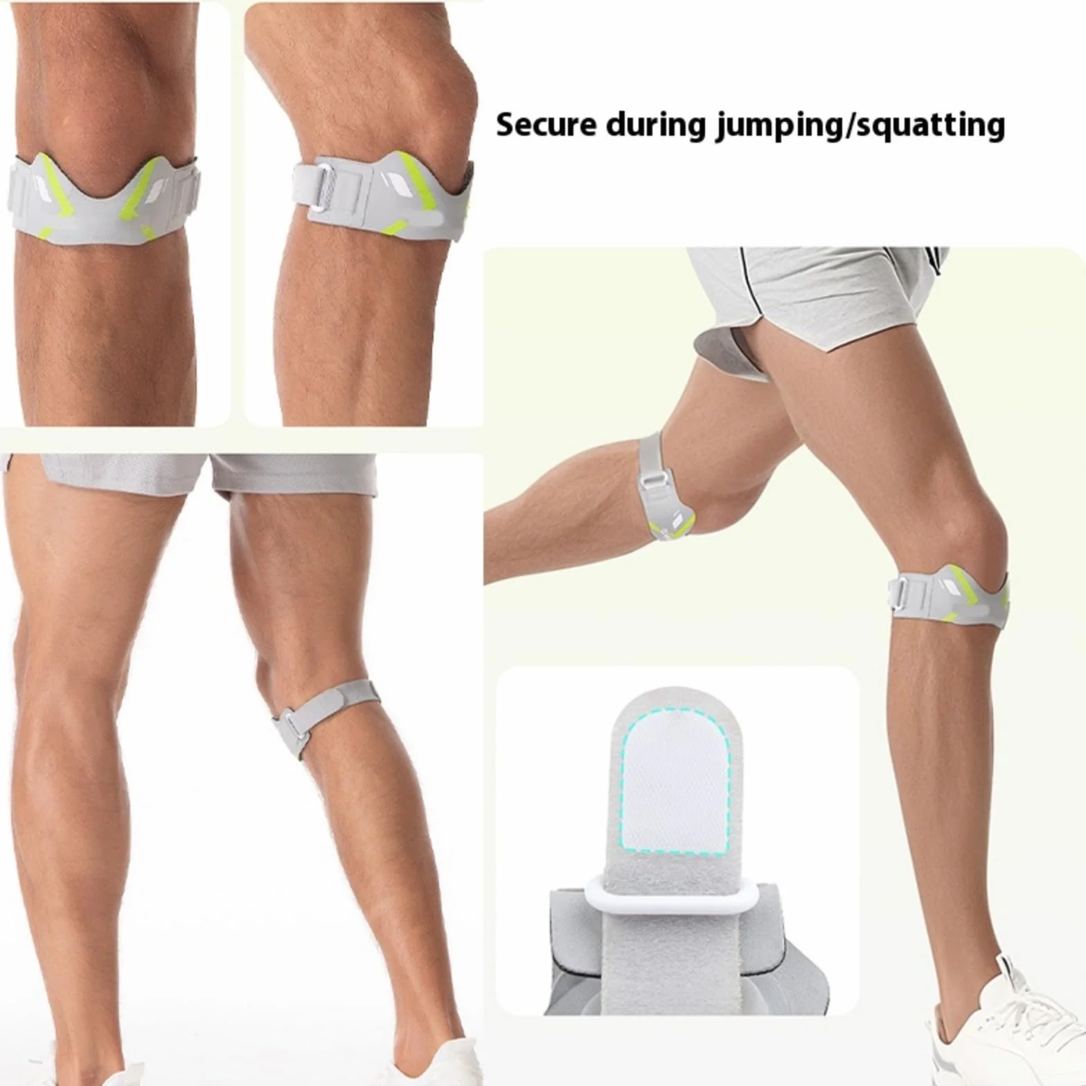 Genouillère invisible confortable avec sangle stabilisatrice, compression réglable