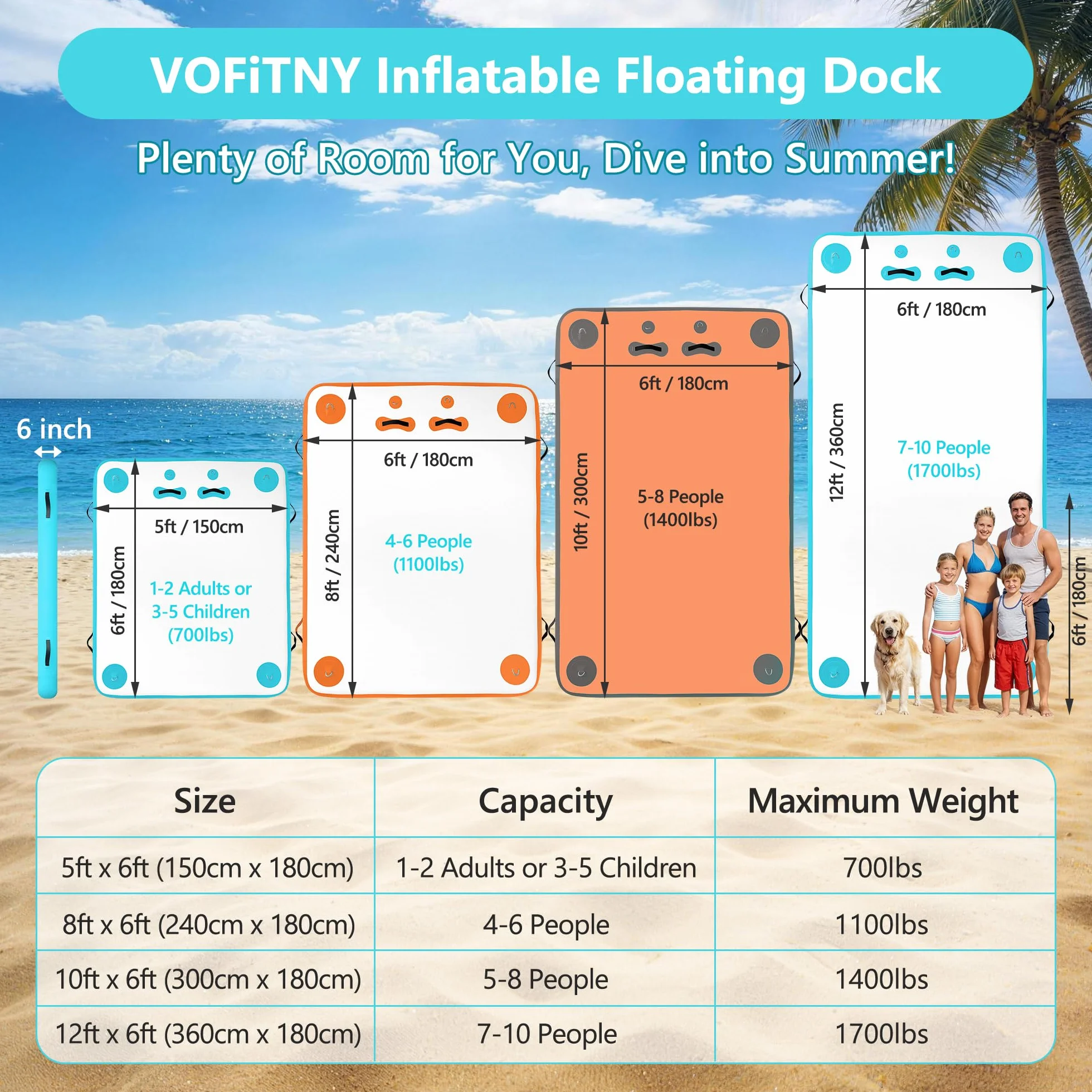 VOFiTNY Inflatable Floating Dock Air Platform Multi-Person Swim Water Mat with Rope Ladder