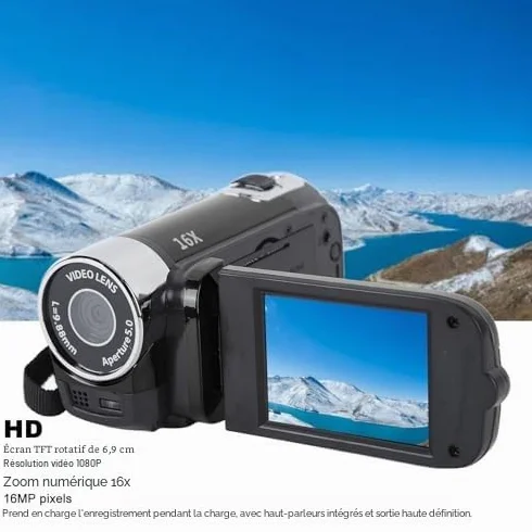 Yosoo Health Gear Caméscope Vidéo Portable 4K 48MP 16x Zoom Numérique Vlogging écran Rotatif LCD 2,7 Pouces Noir