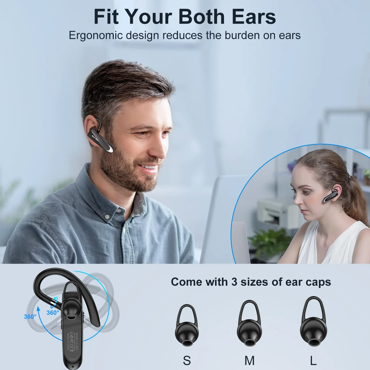 New Bee Main Libre Bluetooth Oreillette, Casque sans Fil Bluetooth avec Microphone 60 Jours en Veille Casque Mains Libres avec Microphone Casque pour iPhone Samsung, HTC, LG, Sony, PC (Noir)