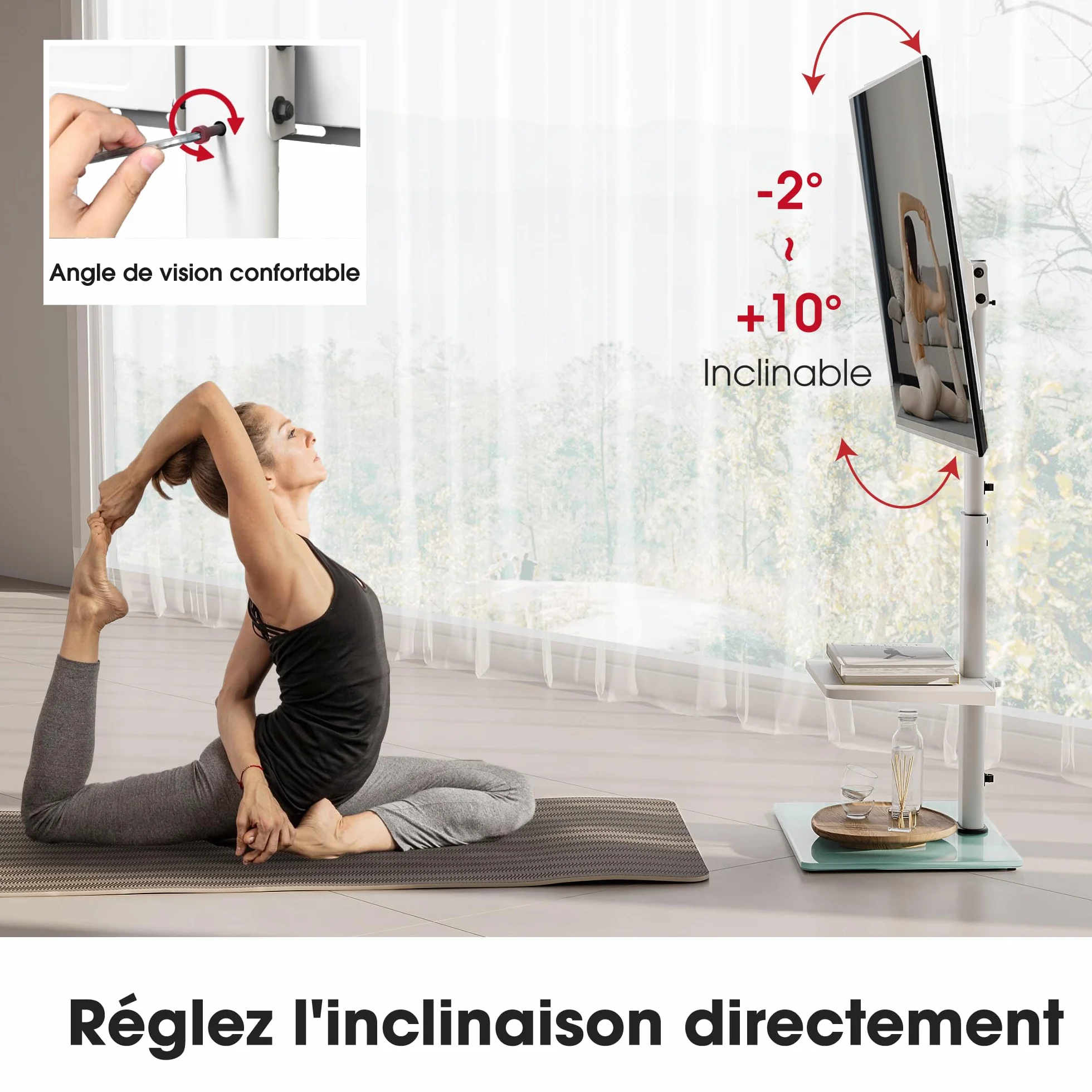 AOKCOS Support TV sur Pied pour TV de 32-70 Pouces,Pied TV avec Étagère Réglable en Hauteur Pivotant 60° et Inclinable 12°,Max. VESA 400x400 mm Max. Capacité 40 KG