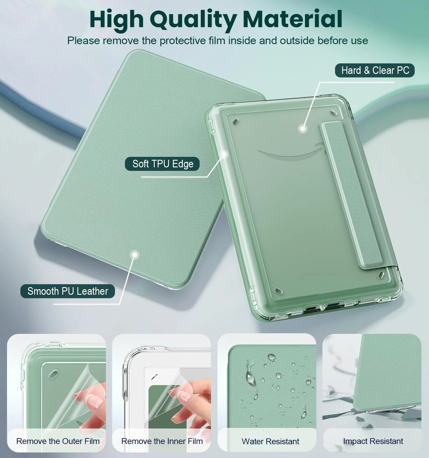 MoKo Étui Magnétique Détachable pour Le Tout Nouveau Kindle (11e Génération 2024/2022) 6 Pouces, Coque Légère et Résistante aux Rayures, à Dos Ultra-Clair avec Réveil/Sommeil Automatique, Vert Matcha