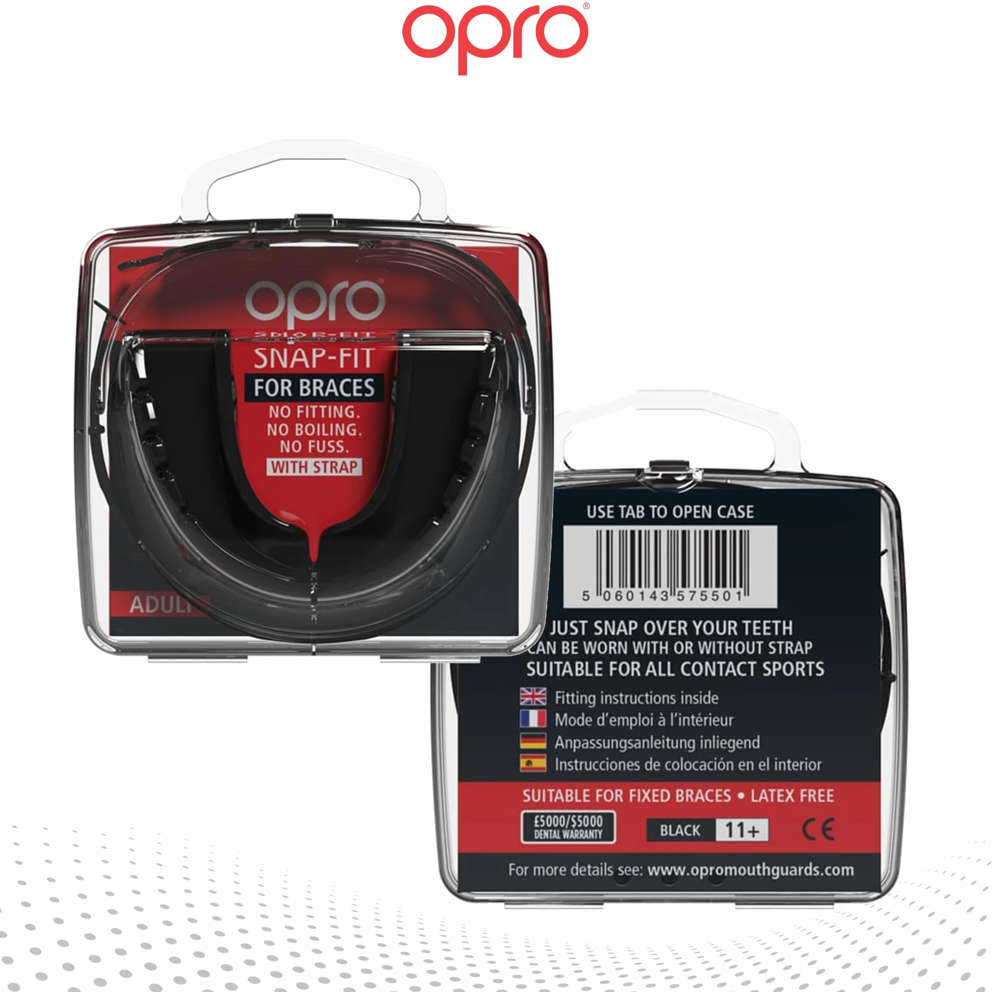 OPRO Protège-Dents pour Appareil Dentaire Snap-Fit Ajustement Immédiat Boxe MMA Rugby Hockey Adultes Enfants Antichoc