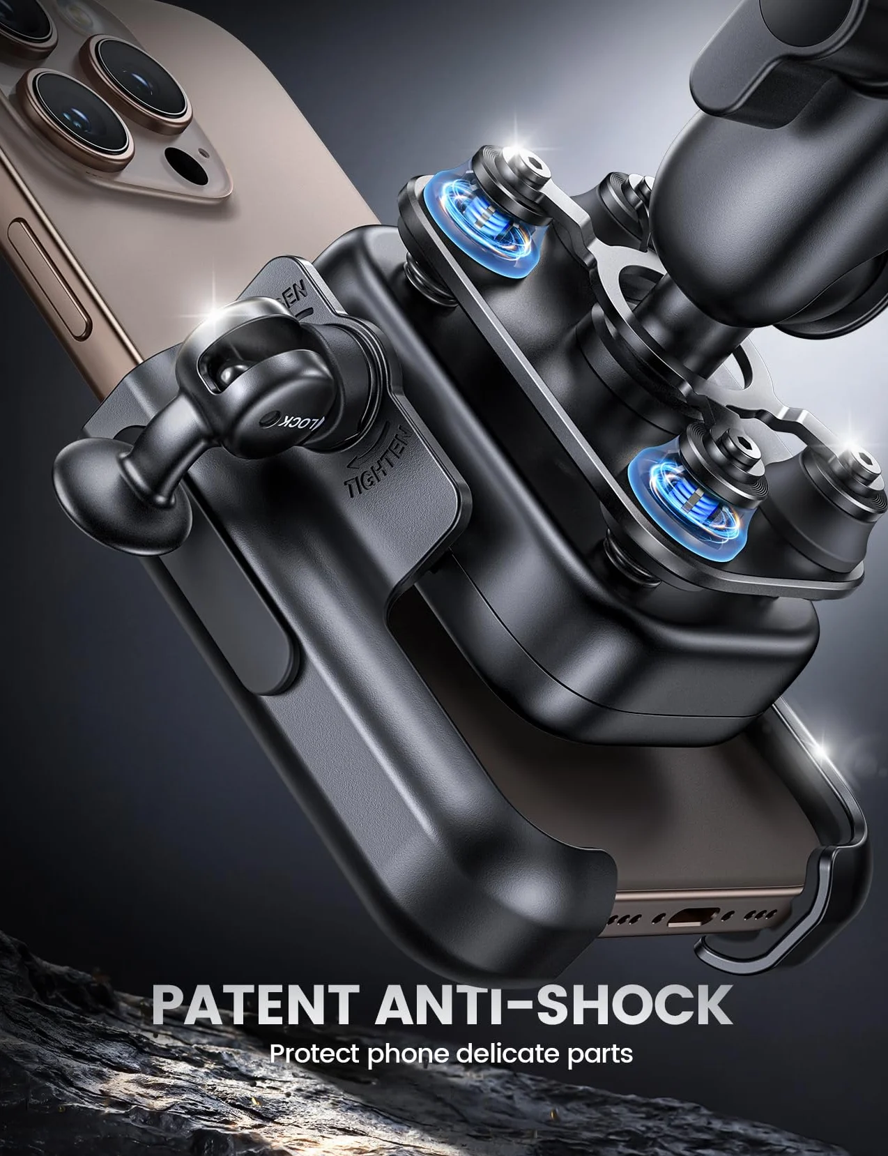 Lamicall Support Téléphone Moto - [Tout Métal] [Anti-Vibration] [Bras Rétractable] Antivol, 2 x 360° Rotation, Porte Téléphone Vélo, pour iPhone 17 16 15 14 13 et Autre Smartphone de 4,7-7,2" - Noir