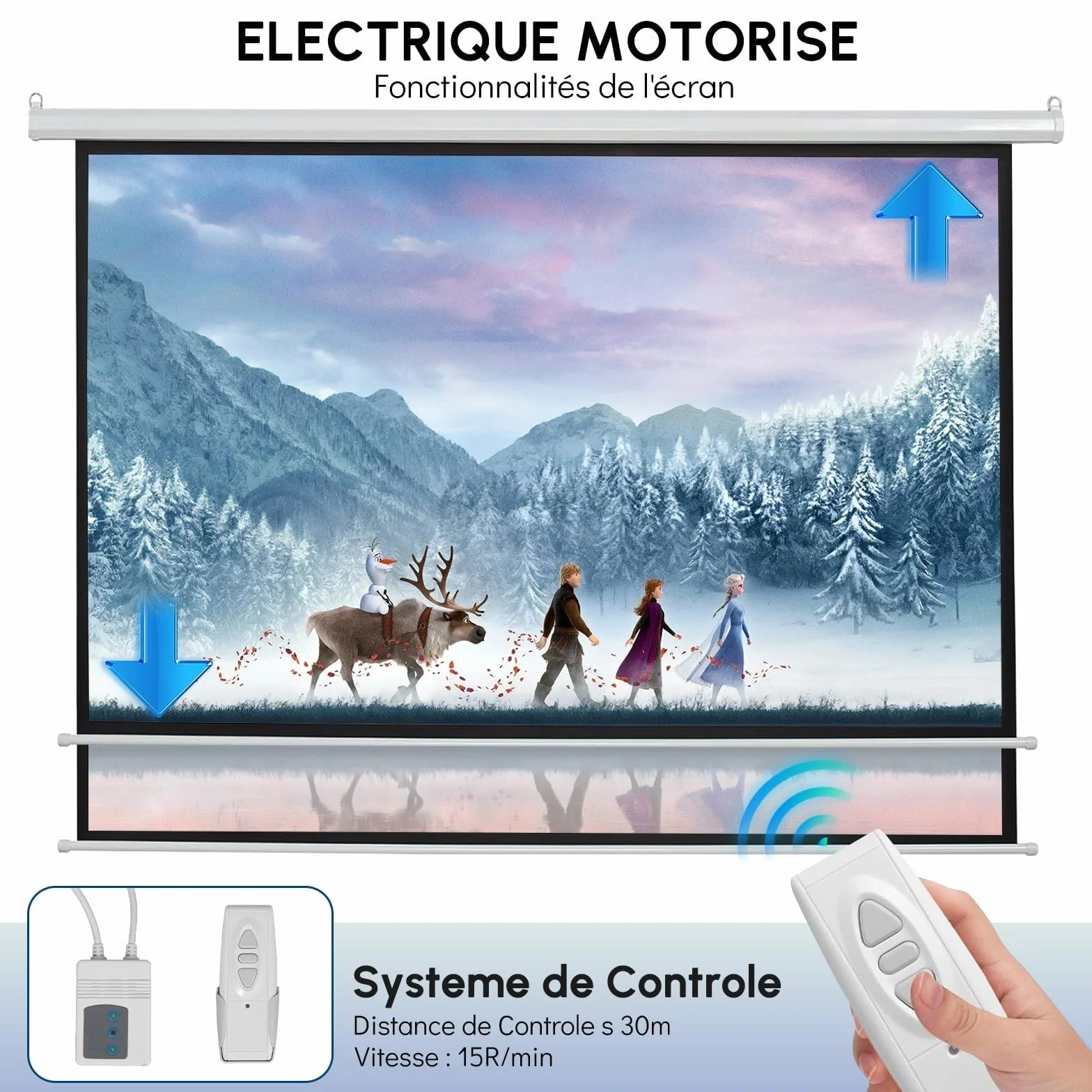 Fabulcozy Écran de Projection Motorisé Électrique 4:3 84 Pouces 171x130 cm Fixation Mur Plafond Home Cinéma