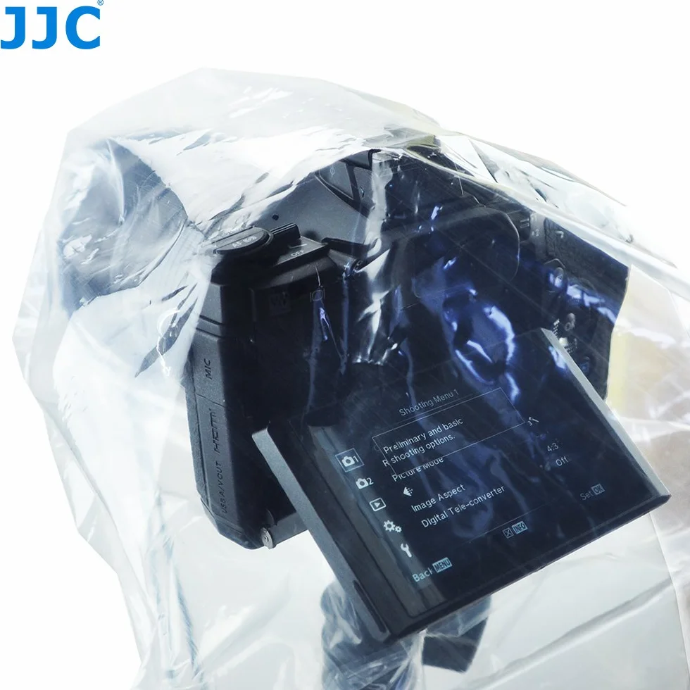 (2 Pack) JJC Housses de Pluie Jetables, Caméra Couverture Housse de Protection pour Appareil Photo Reflex Numérique sans Miroir Transparent