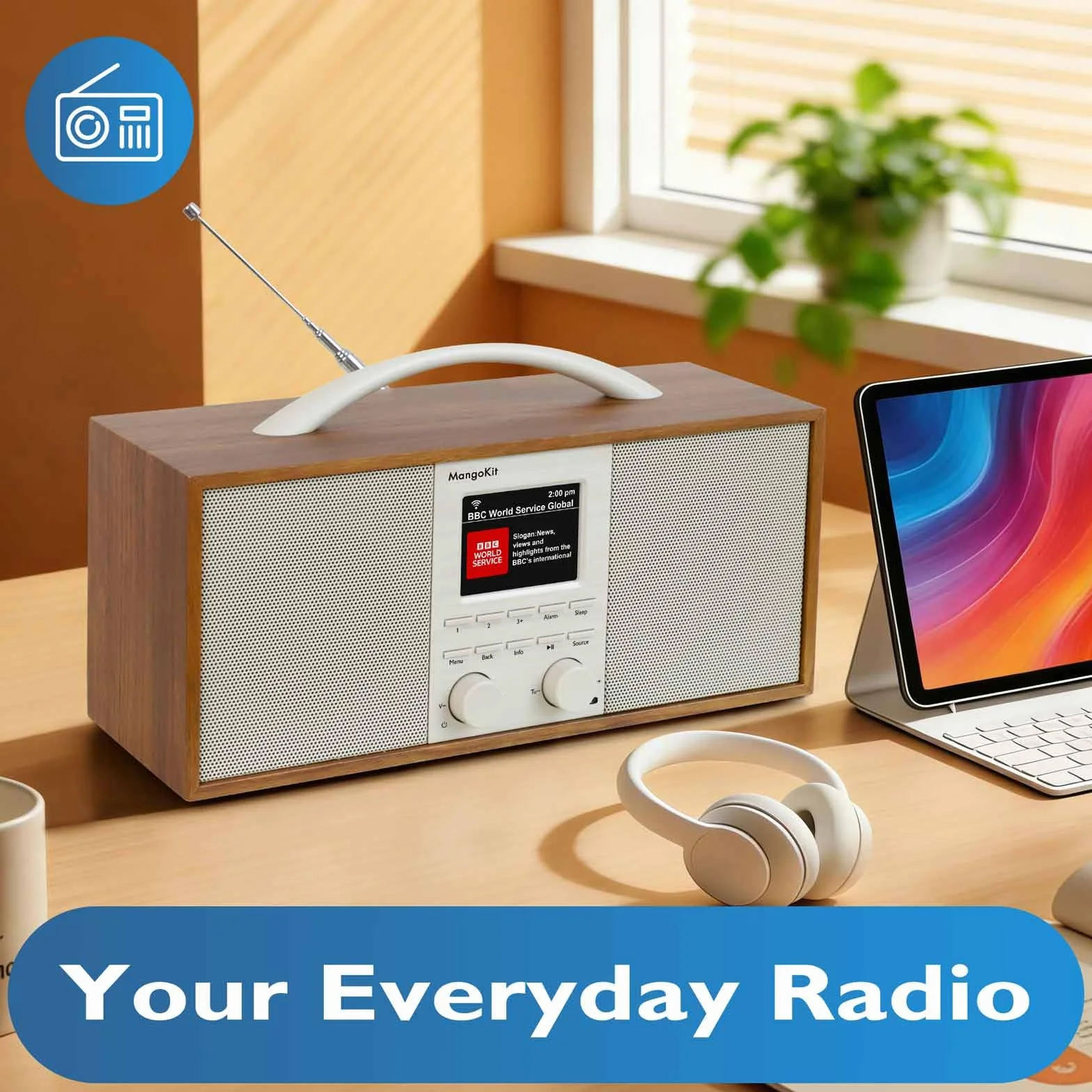SR40 Radio Internet Rechargeable avec Bluetooth,Podcast Player-Radio Dab/Dab+ et FM stéréo, Batterie 10+ Heures, Véritable Son 2.0, 150 présélections,boîtier Bois et poignée Aluminium-Noyer