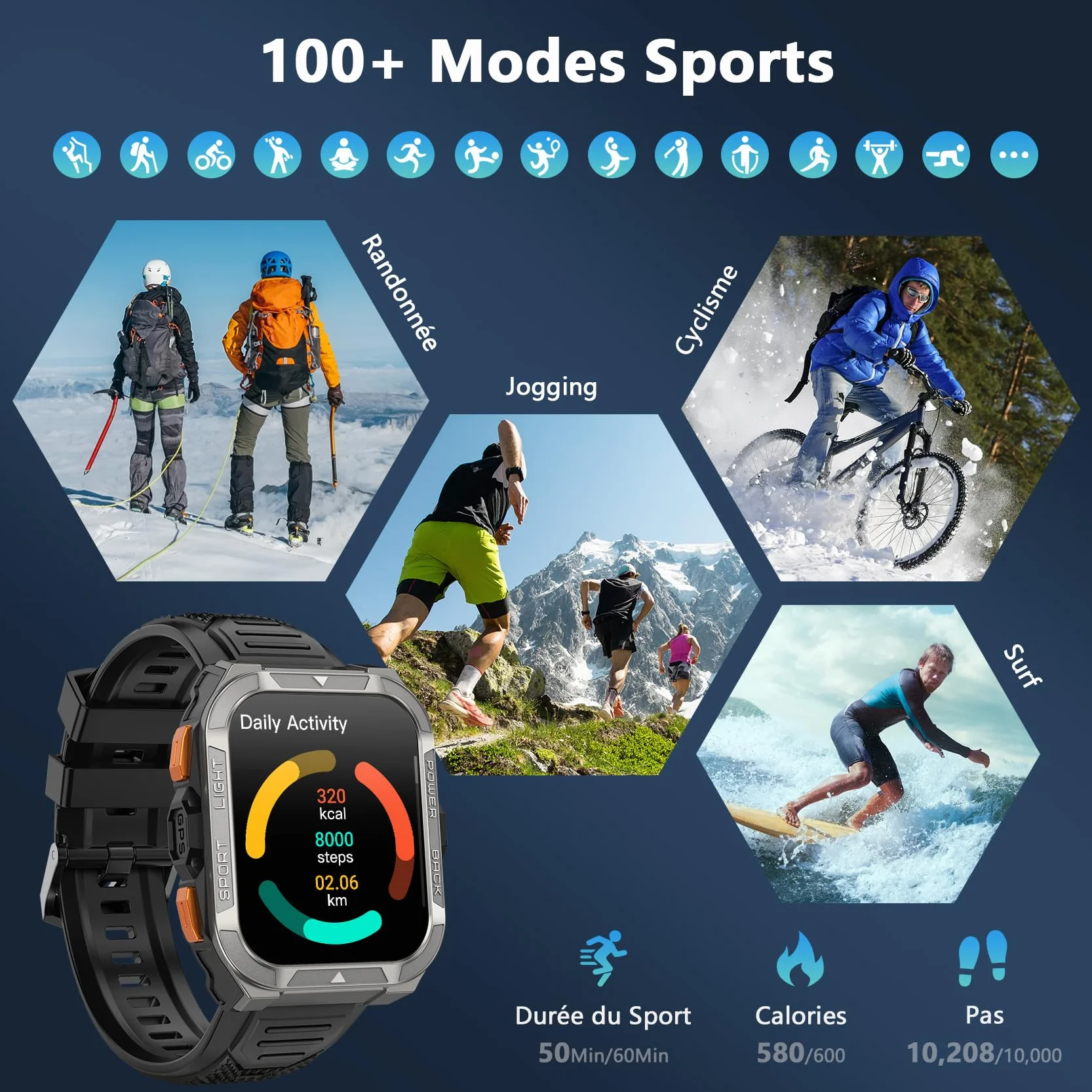 Blackview Montre Connectée Homme avec GPS Intégré, Montre Connectée Appel Bluetoot 900 mAh Batterie, Montre Sport avec Podometre,110+ Sportifs,Suivi Santé et Sommeil, Smart Watch pour Android iOS