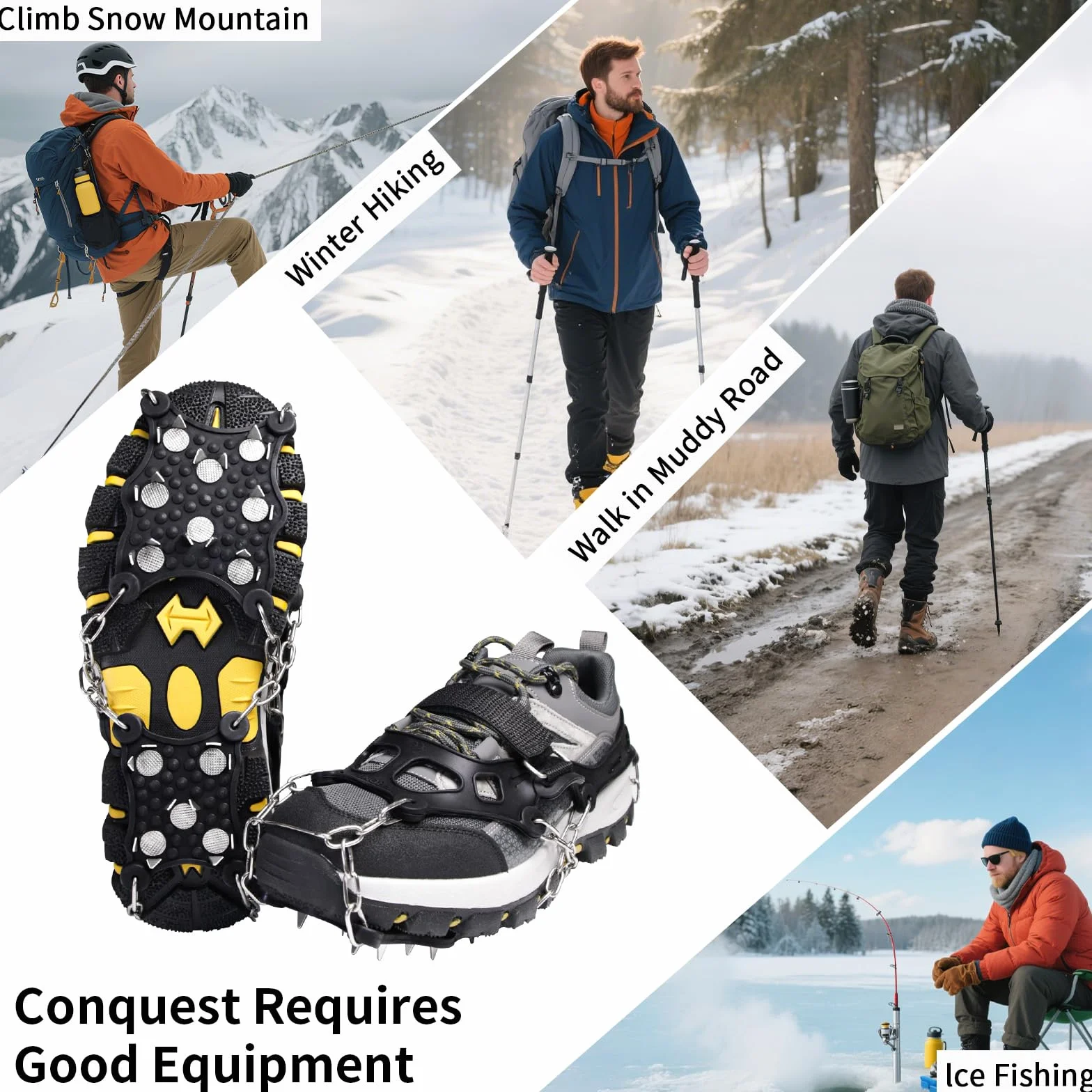 Crampons pour Bottes de Randonnée Acier Inoxydable Antidérapant pour Chaussures Randonnée Alpinisme