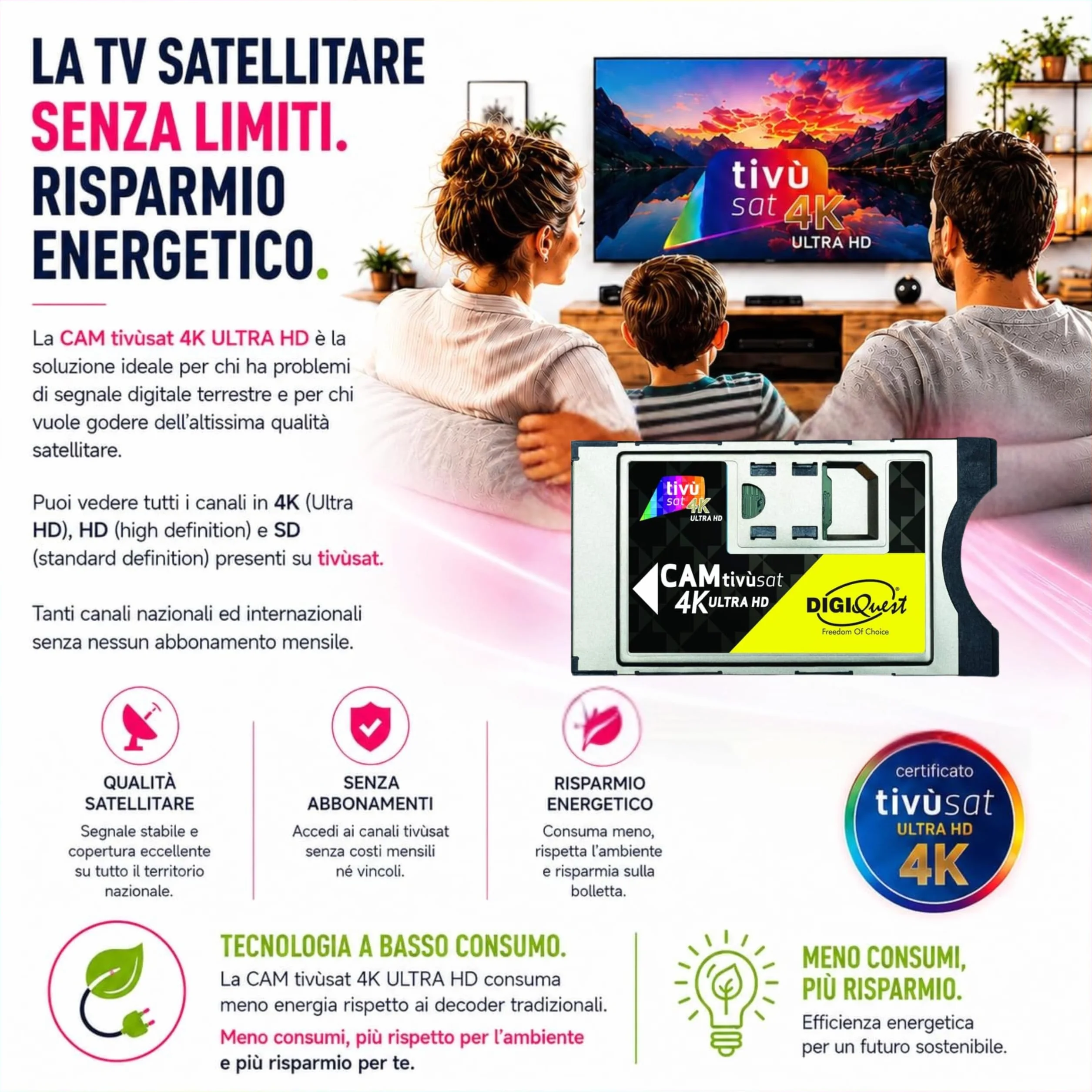 Digiquest CAM Tivùsat 4K Ultra HD - Carte TV Satellite