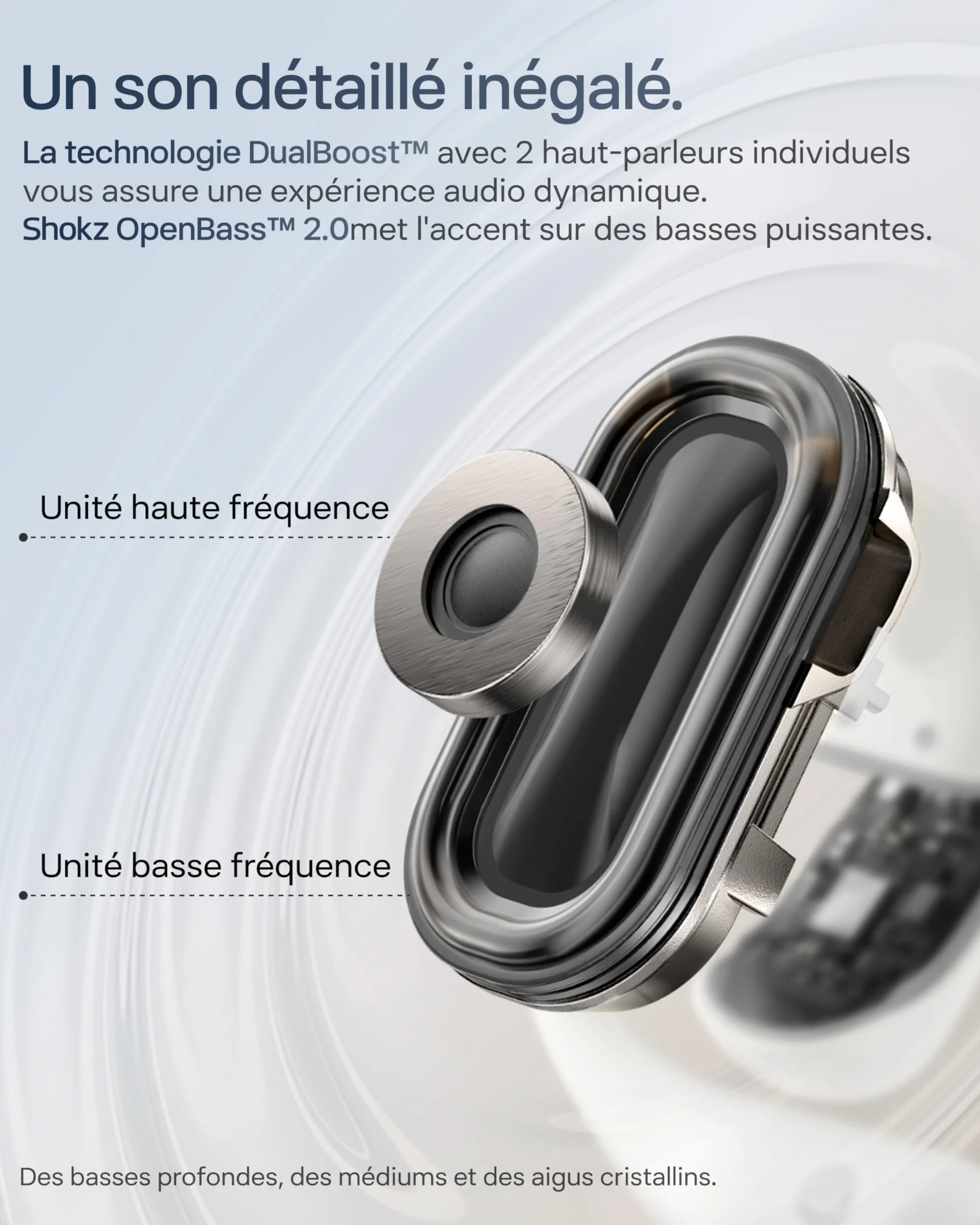 SHOKZ OpenFit 2+ Nouveaux Casques à Oreilles Libres, Dolby Audio, Crochets d’Oreille Souples, 48 Heures d’autonomie, résistance à l’Eau IP55, Recharge sans Fil, avec Sac de Transport, Noir