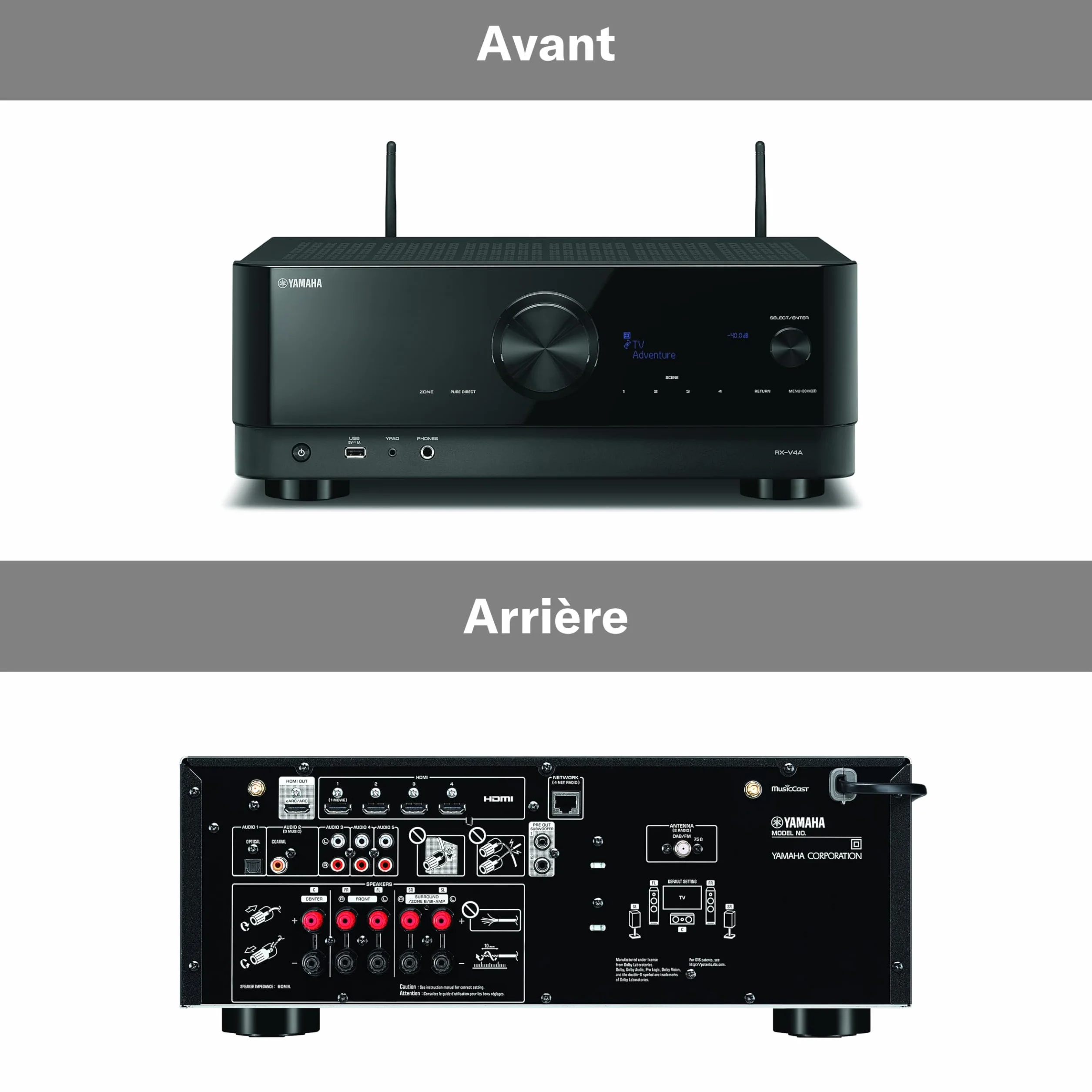 Yamaha RX-V4A Amplificateur WiFi Surround MusicCast Home Cinéma 5.2 Noir