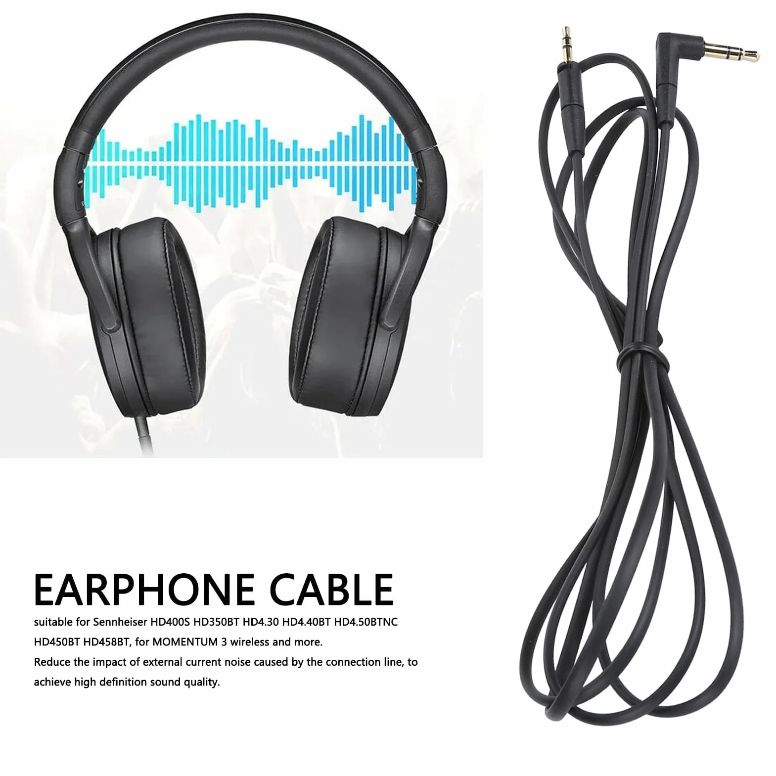 Câble Audio de Remplacement pour Casque HD400S HD350BT HD4.30 HD4.40BT HD4.50BTNC HD450BT HD458BT, Cordon 4,8 Pieds 3,5 Mm