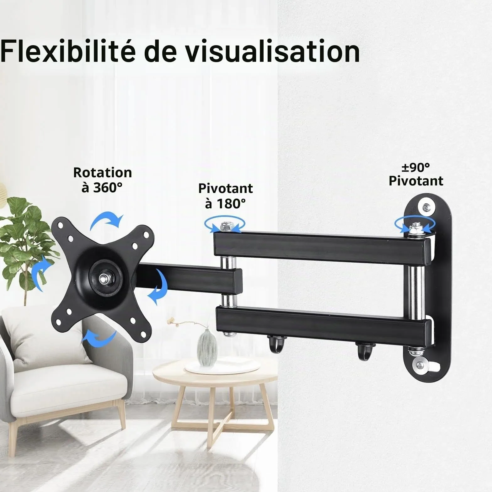 suptek Support TV Mural pour Moniteur et Télévision Plat/Incurvé de 15-32 Pouces, Rotation à 360° Inclinaison 20°, VESA 75x75 / 100x100mm jusqu'à 13 kg, Support Mural TV, Noir, MA2720