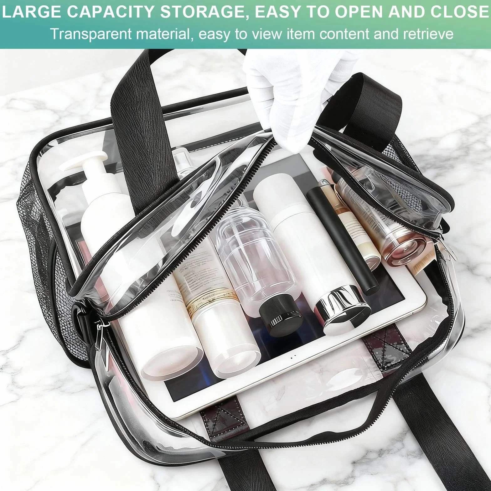 Sac Transparent Fourre Tout en PVC 30x30x13 cm Bandoulière Clear Bag pour Sports