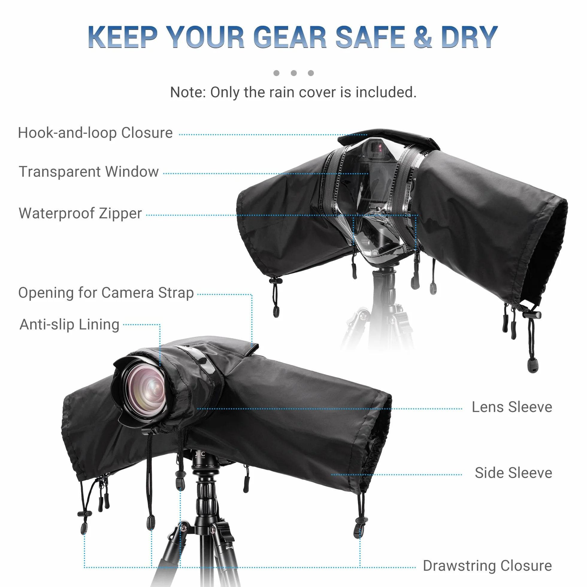 Protection Pluie Appareil Photo, Design Amélioration de la Fenêtre Transparente Zippée, Noir en Nylon pour Housse de Pluie pour Appareil Photo Compatible avec Canon Sony Nikon DSLR