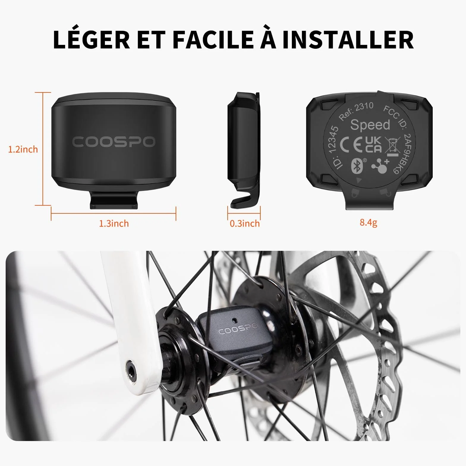 COOSPO BK9S Capteur de vitesse/cadence Bluetooth 5.0 ANT+ sans fil IP67 étanche