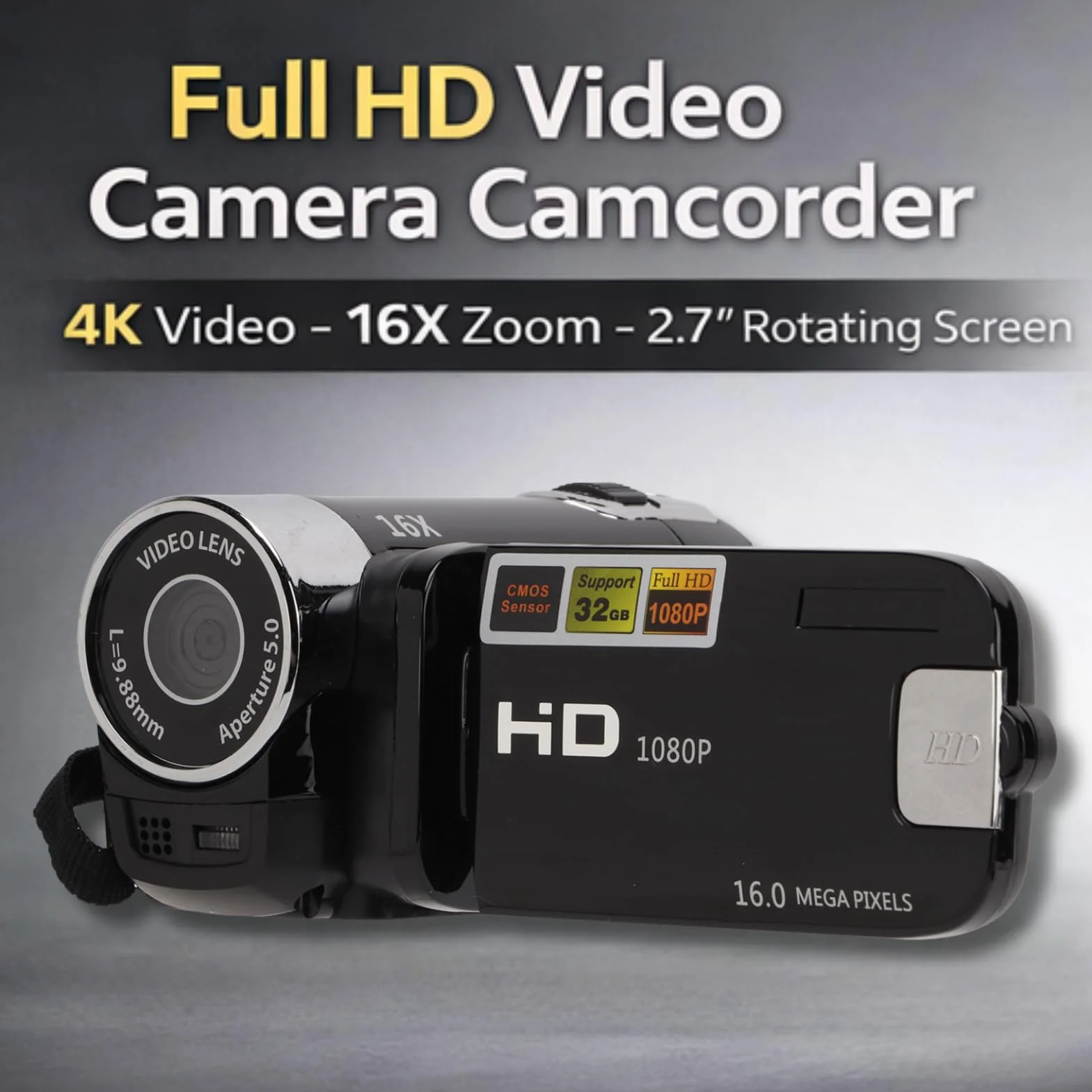 Greensen Caméscope de Caméra Vidéo Numérique 4K 48MP, Enregistreur Vidéo de Caméra à Zoom Numérique 16X Caméra Vidéo à écran Rotatif de 2,7 Pouces à 270 ° pour Les Débutants et Les