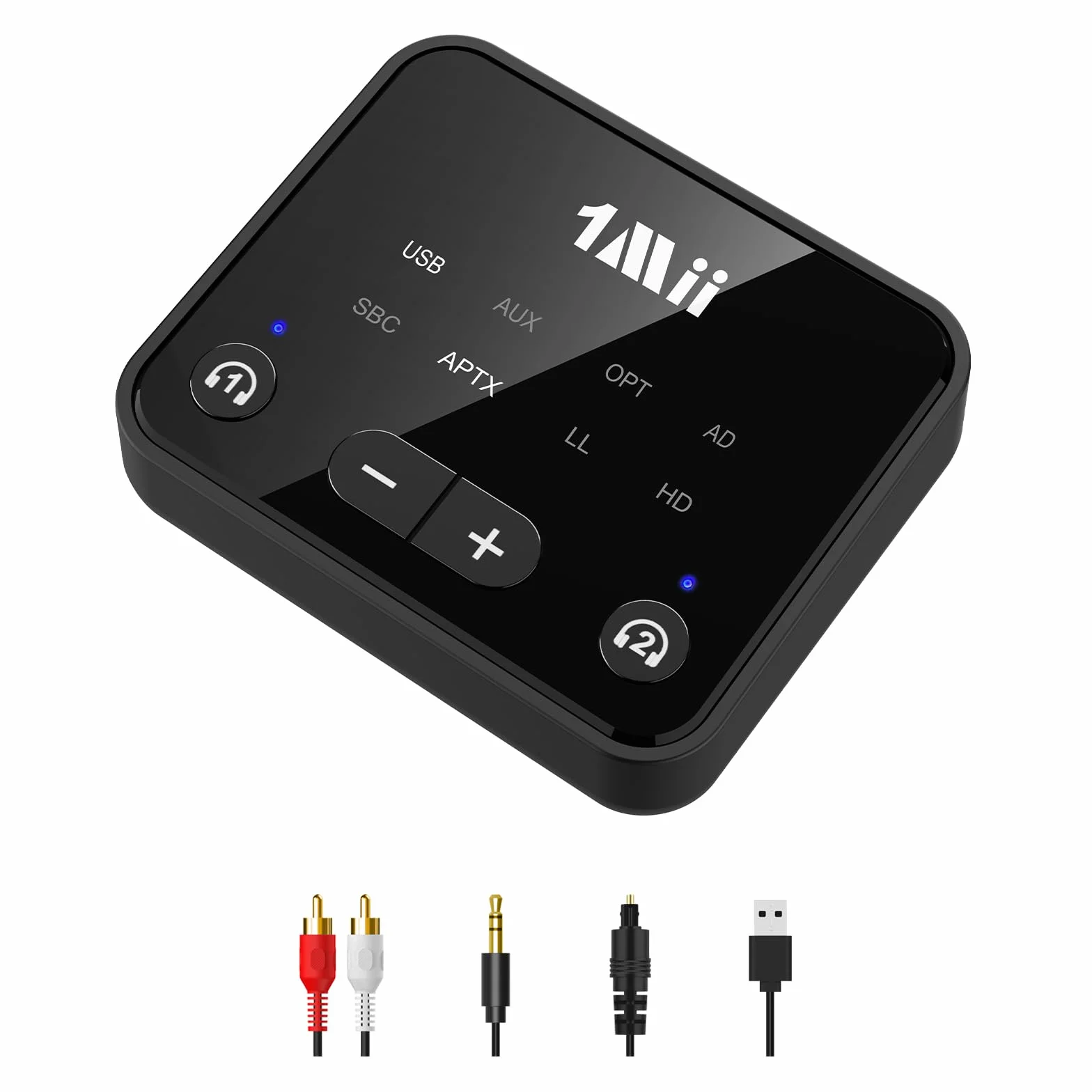 1Mii B06T6 Émetteur Bluetooth 5.3 pour TV vers 2 Casques sans Fil, aptX Adaptive & Faible Latence, Transmetteur Adaptateur Bluetooth, Double Connexion, Contrôle du Volume, Optique/USB/AUX/RCA