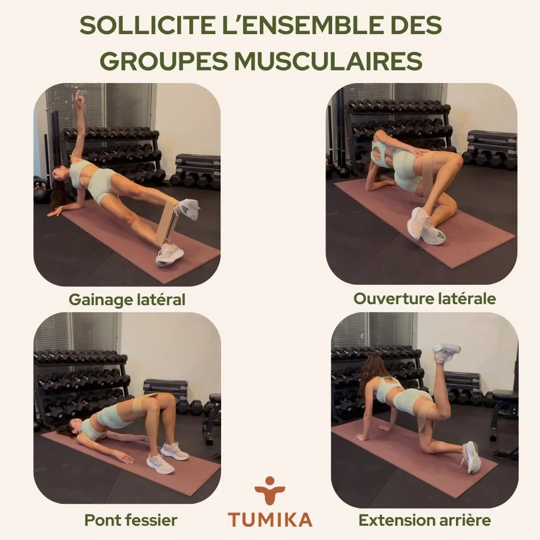 Tumika Bande Élastique Musculation Coffret 2 ou 3 Bandes Résistance Premium Renforcement Pilates Fitness Antidérapantes