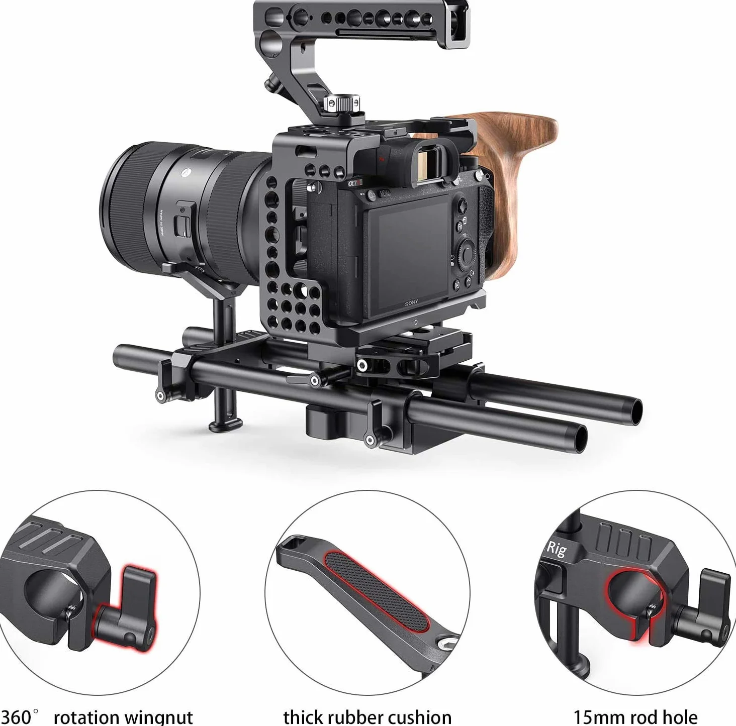 SmallRig BSL2681 Support d'objectif de 15 mm de long, hauteur réglable de 53,5 mm pour appareil photo reflex numérique