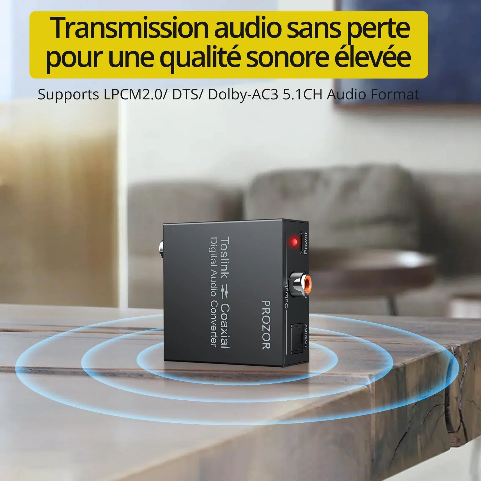 PROZOR Convertisseur Numérique Coaxial à Optique SPDIF Toslink Audio DTS Dolby AC3 192KHz