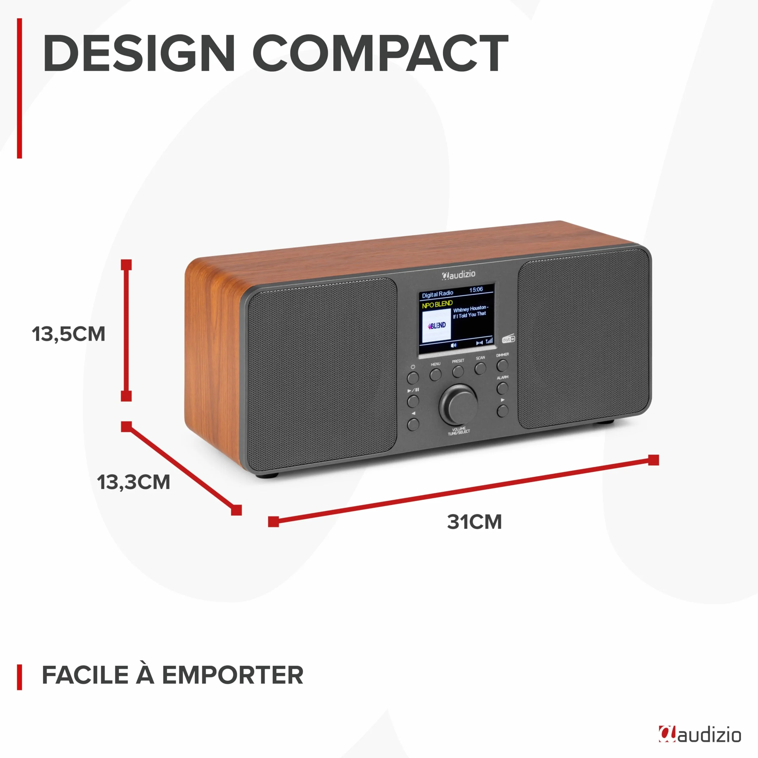 Audizio Genua Radio DAB+ Bluetooth 5.0 Gris Foncé Écran Couleur 2,8" Deux Haut-Parleurs Sortie Casque Port USB Télécommande